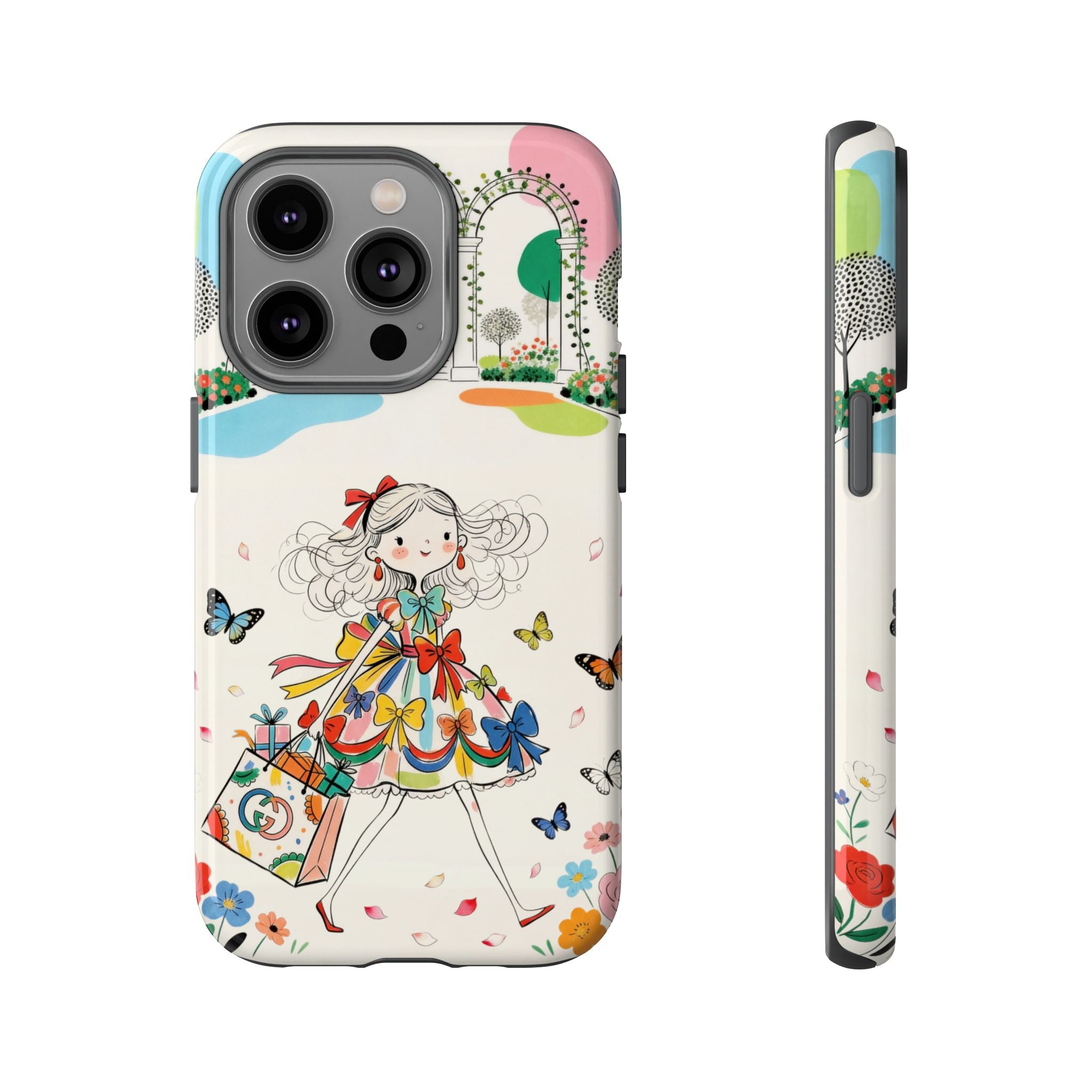 Whimsical Shopping Girl iPhone Case | Cute Floral Butterfly Tough Case