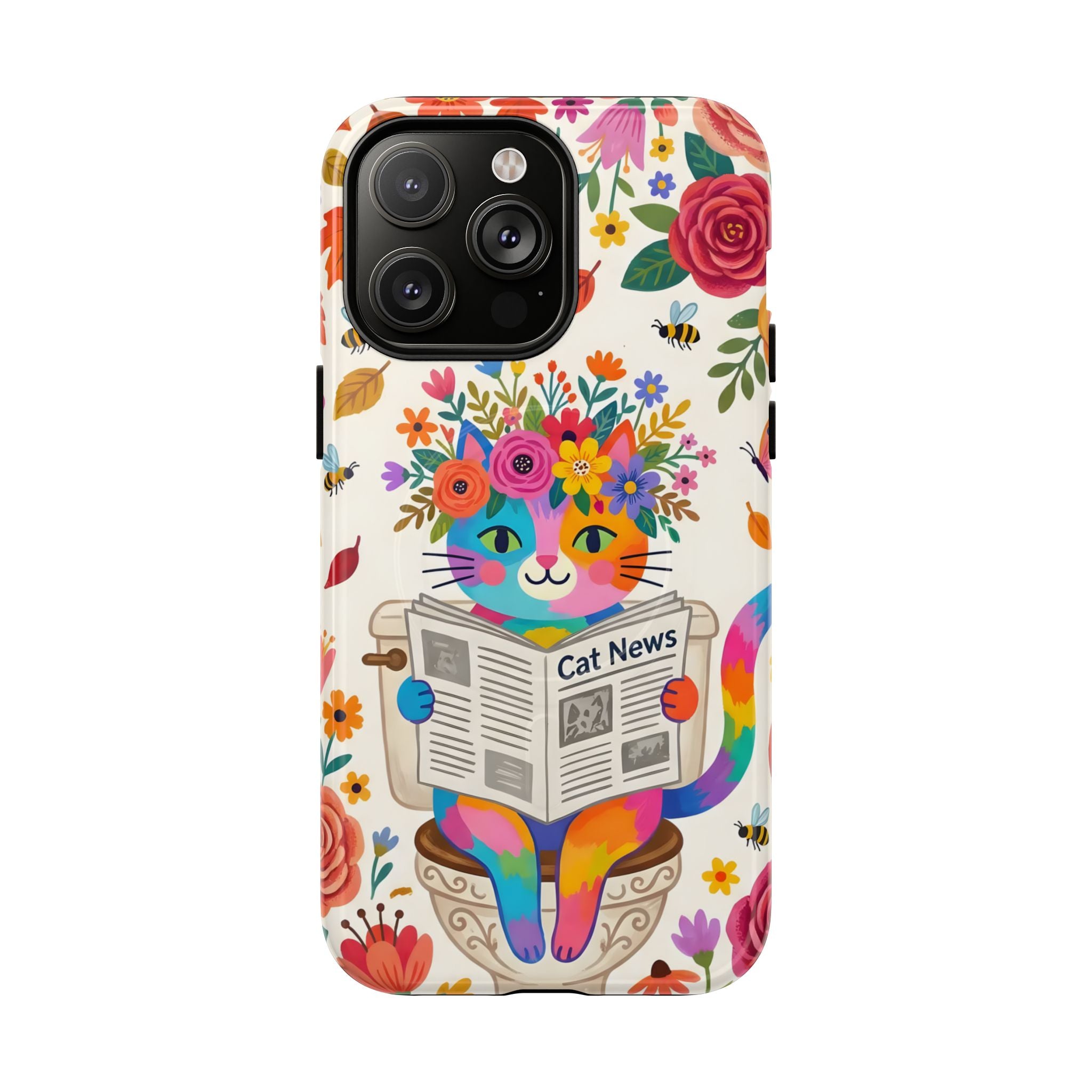 Floral Rainbow Cat MagSafe iPhone Case | Cat News Design