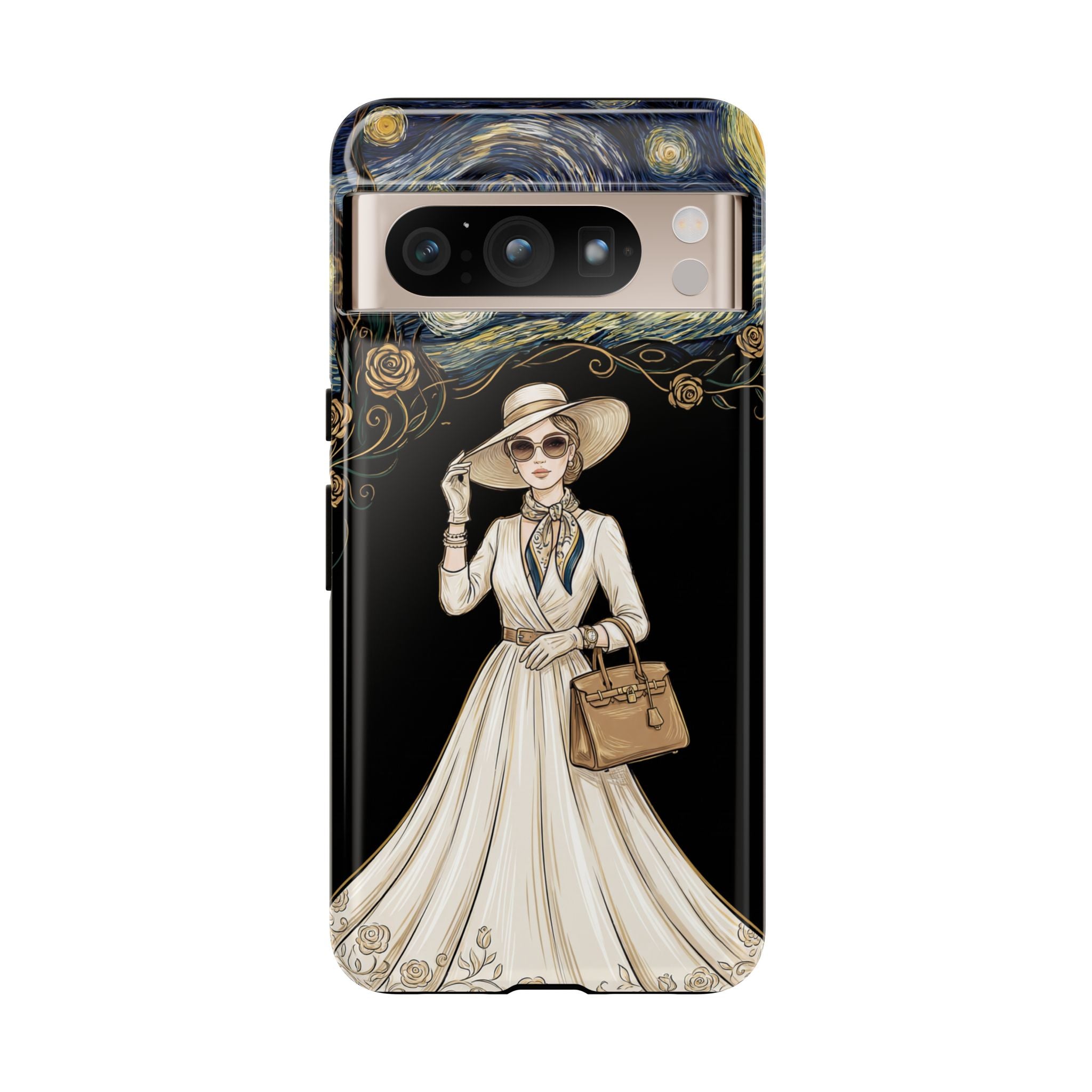 Vintage Starry Night Fashion Google Pixel Phone Case | Elegant Lady in White Dress