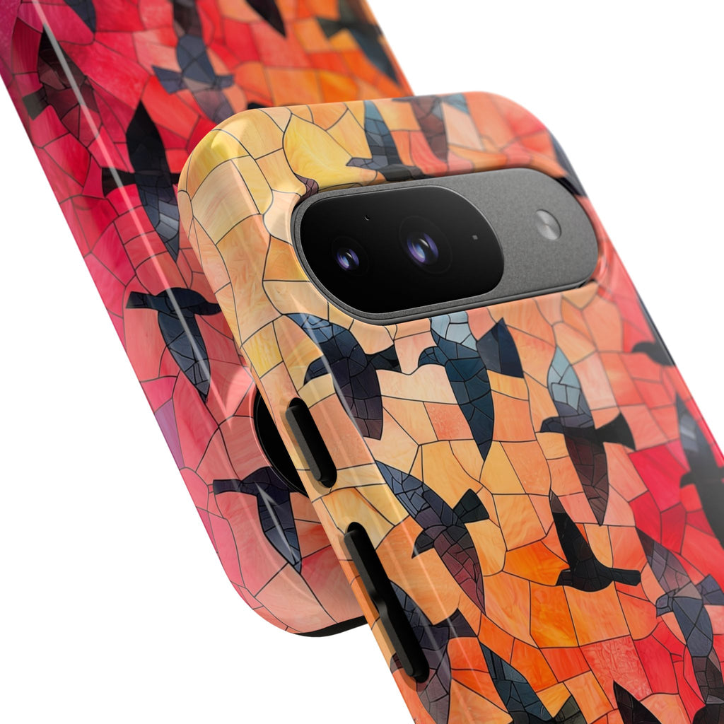 Stained Glass Mosaic Sunset Birds Google Pixel Case