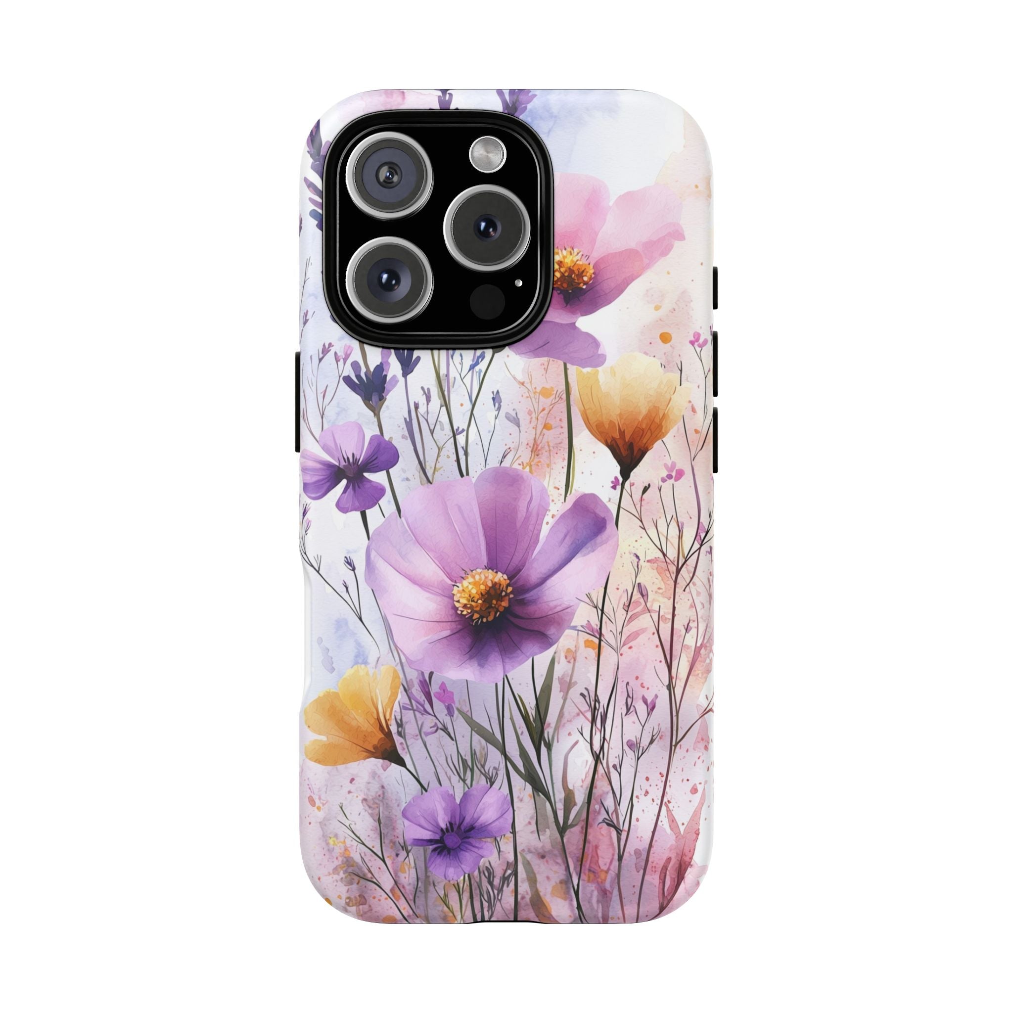 Floral Watercolour Tough iPhone Case | Purple & Yellow Wildflowers