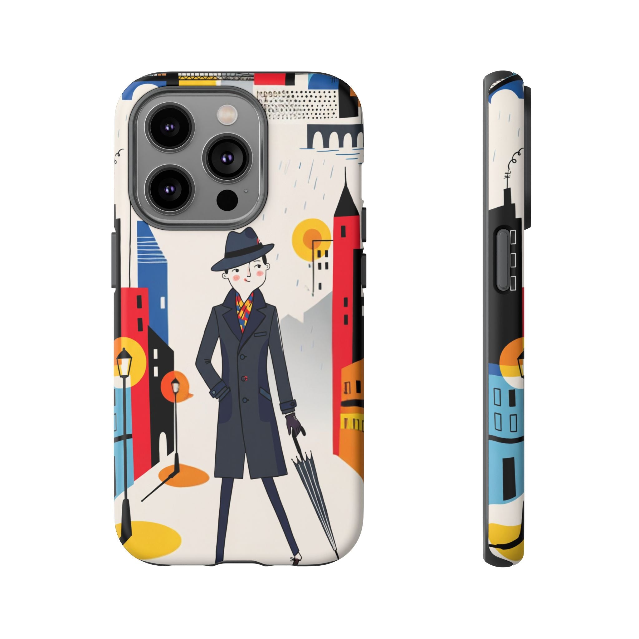 Retro Gentleman in Cityscape Illustration iPhone Case