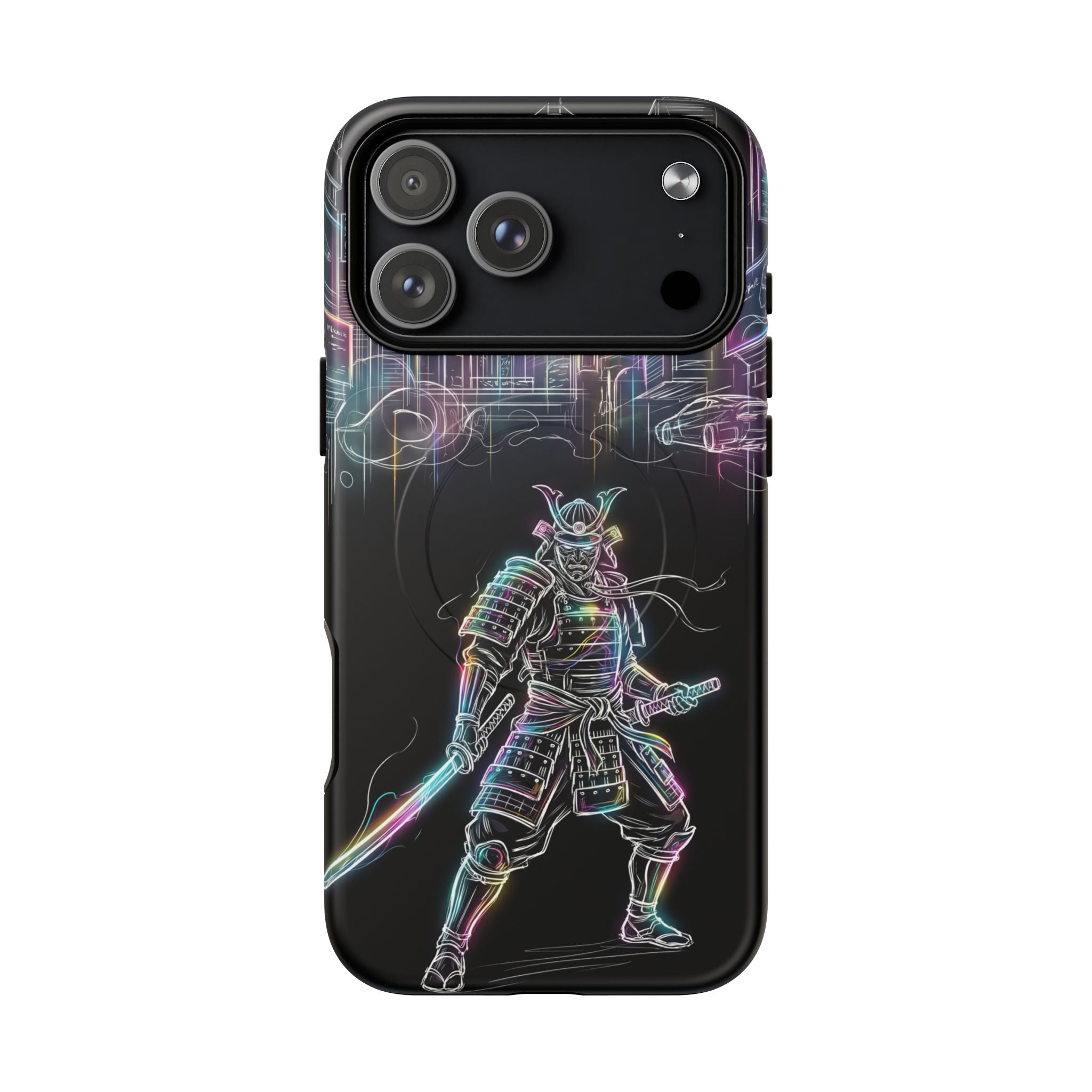 Neon Samurai MagSafe iPhone Case | Cyberpunk City Armor