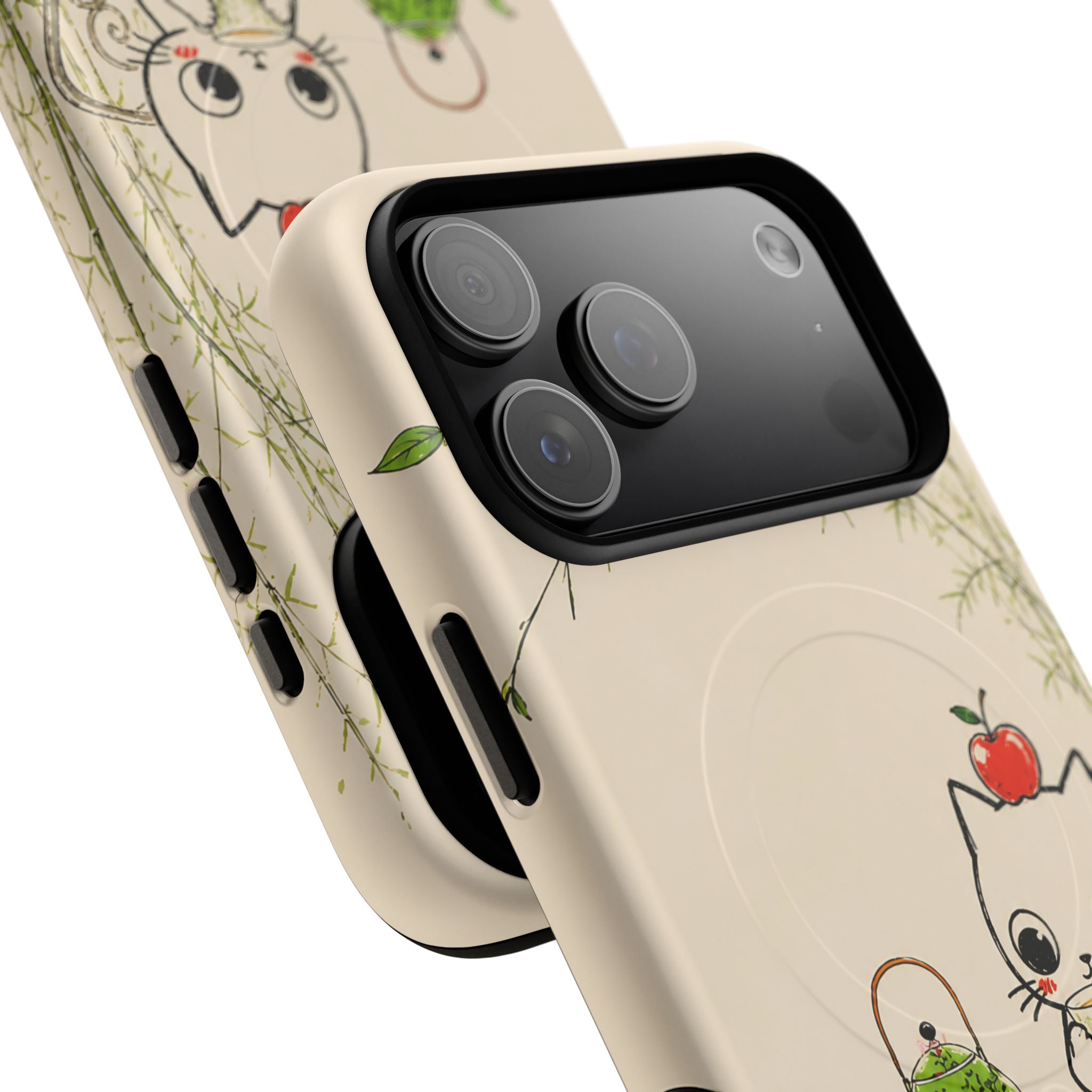 Cute Cat Tea Time MagSafe iPhone Case | Kawaii Kitten with Apple Design