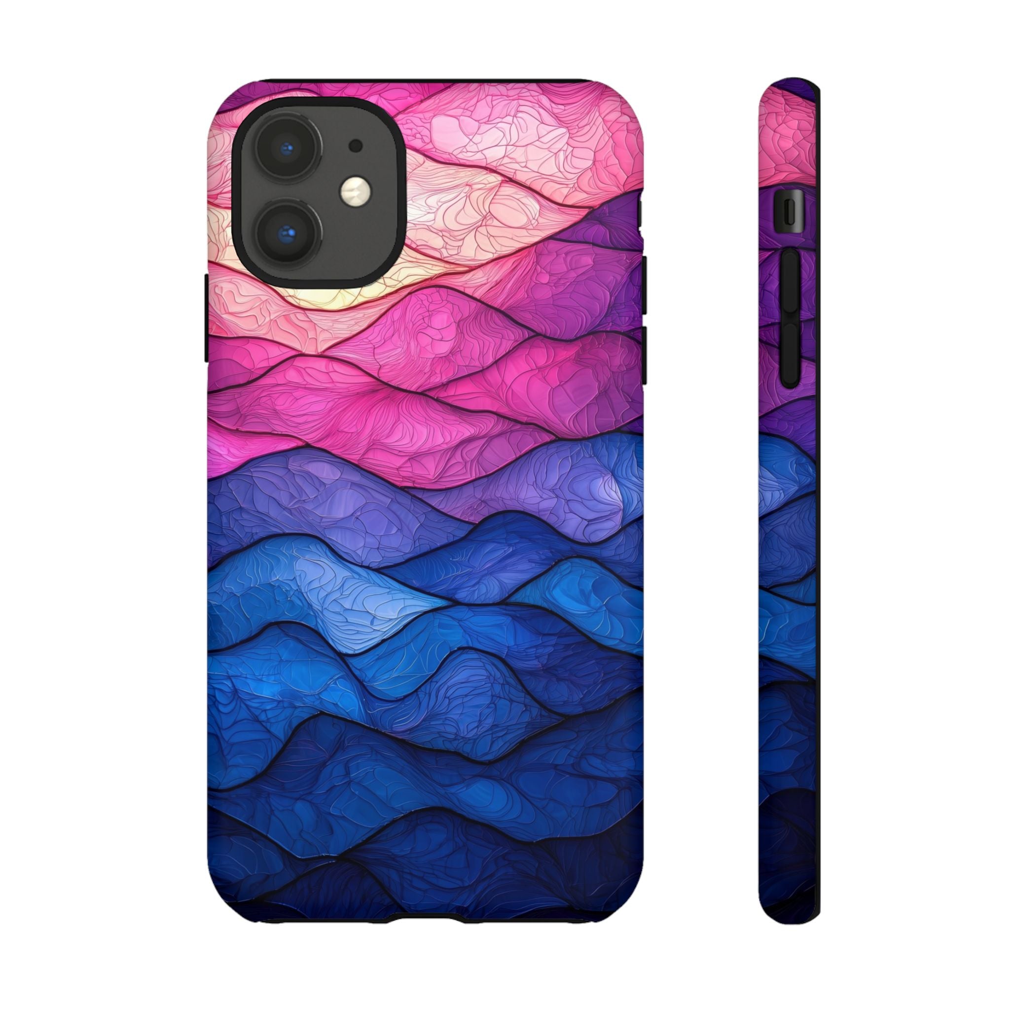 Abstract Ocean Waves iPhone Case — Pink & Blue Gradient Tough Case