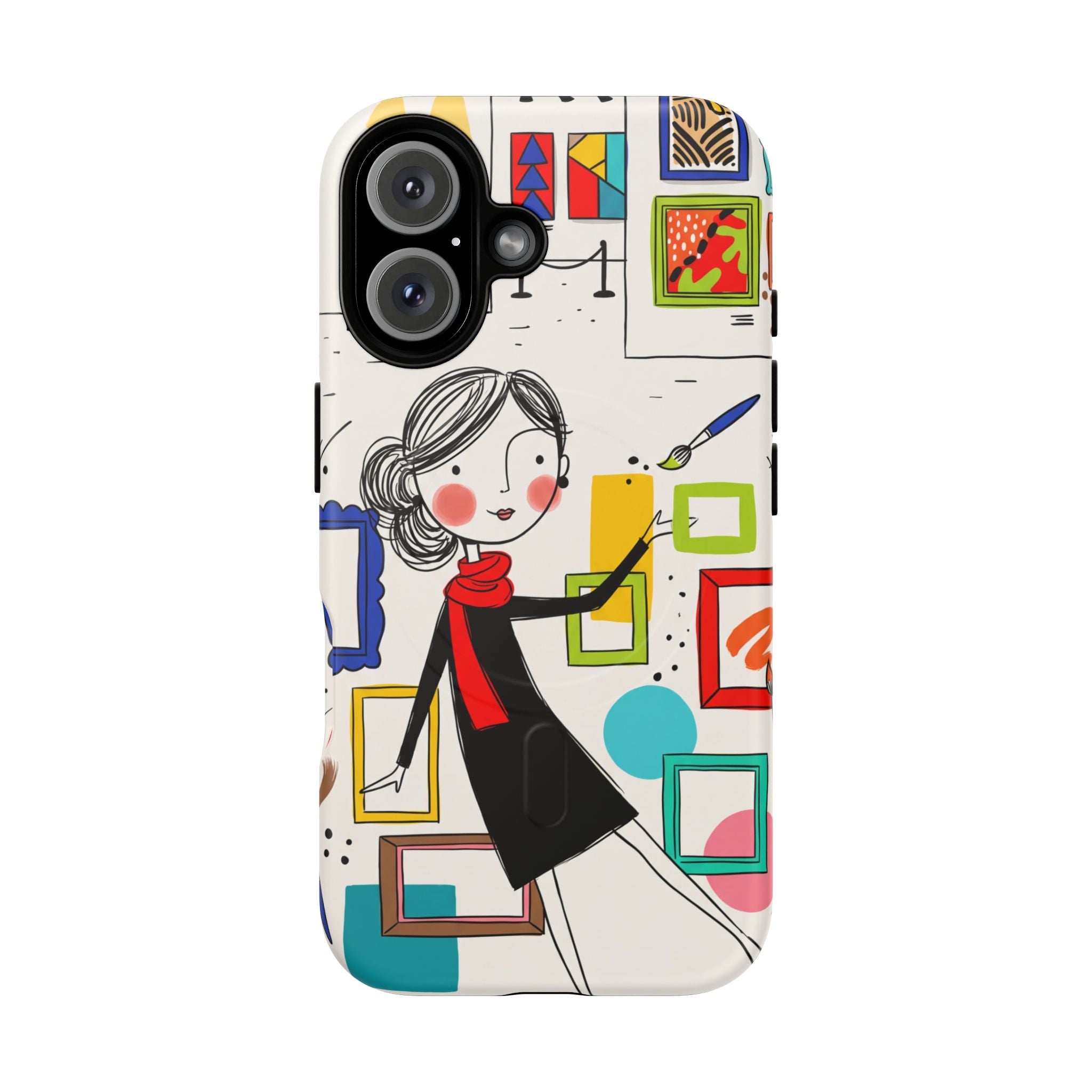 Art Gallery Illustration MagSafe iPhone Case | Cute Woman with Frames Design