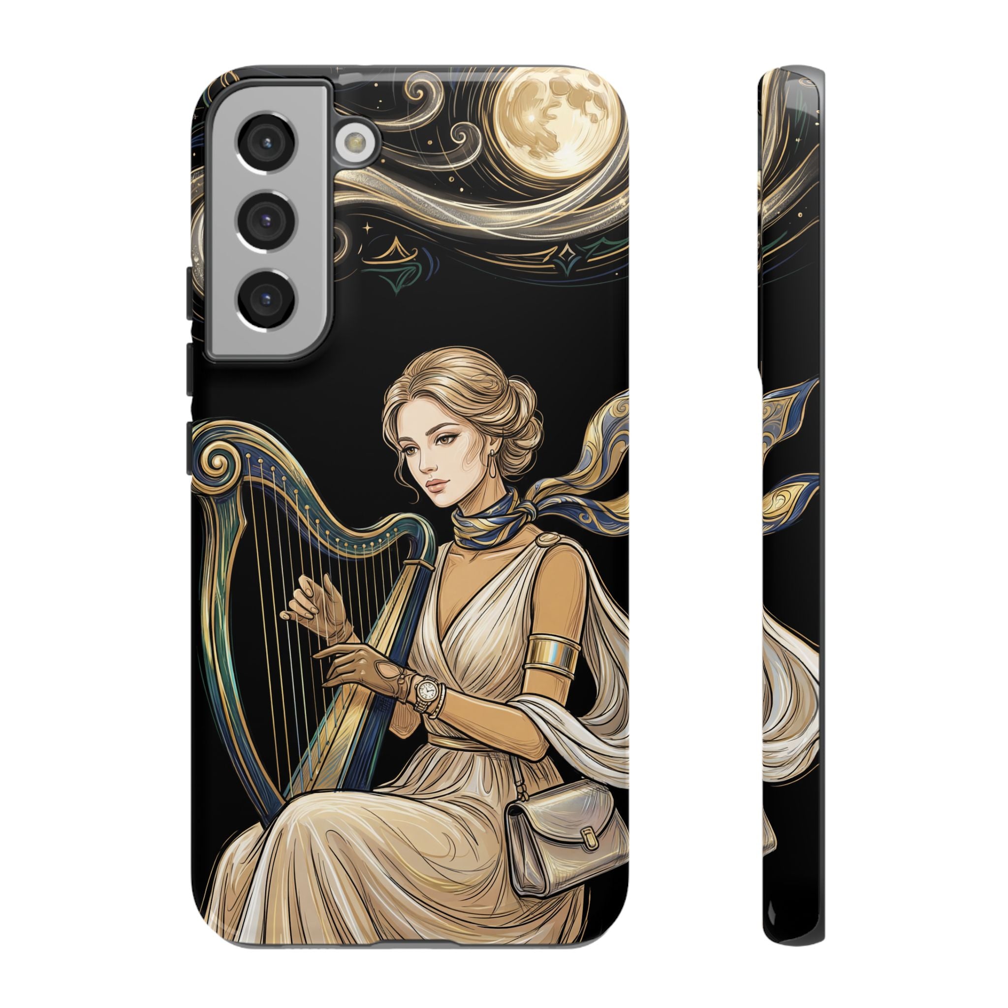 Moonlit Harp Samsung Galaxy Phone Case | Vintage Goddess Musician Art