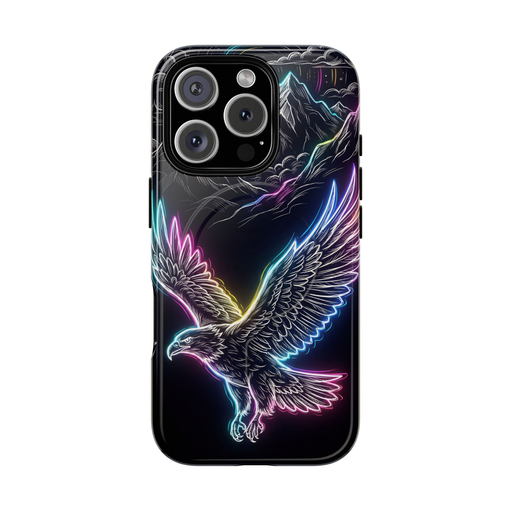 Neon Eagle MagSafe iPhone Case with Mountain Design