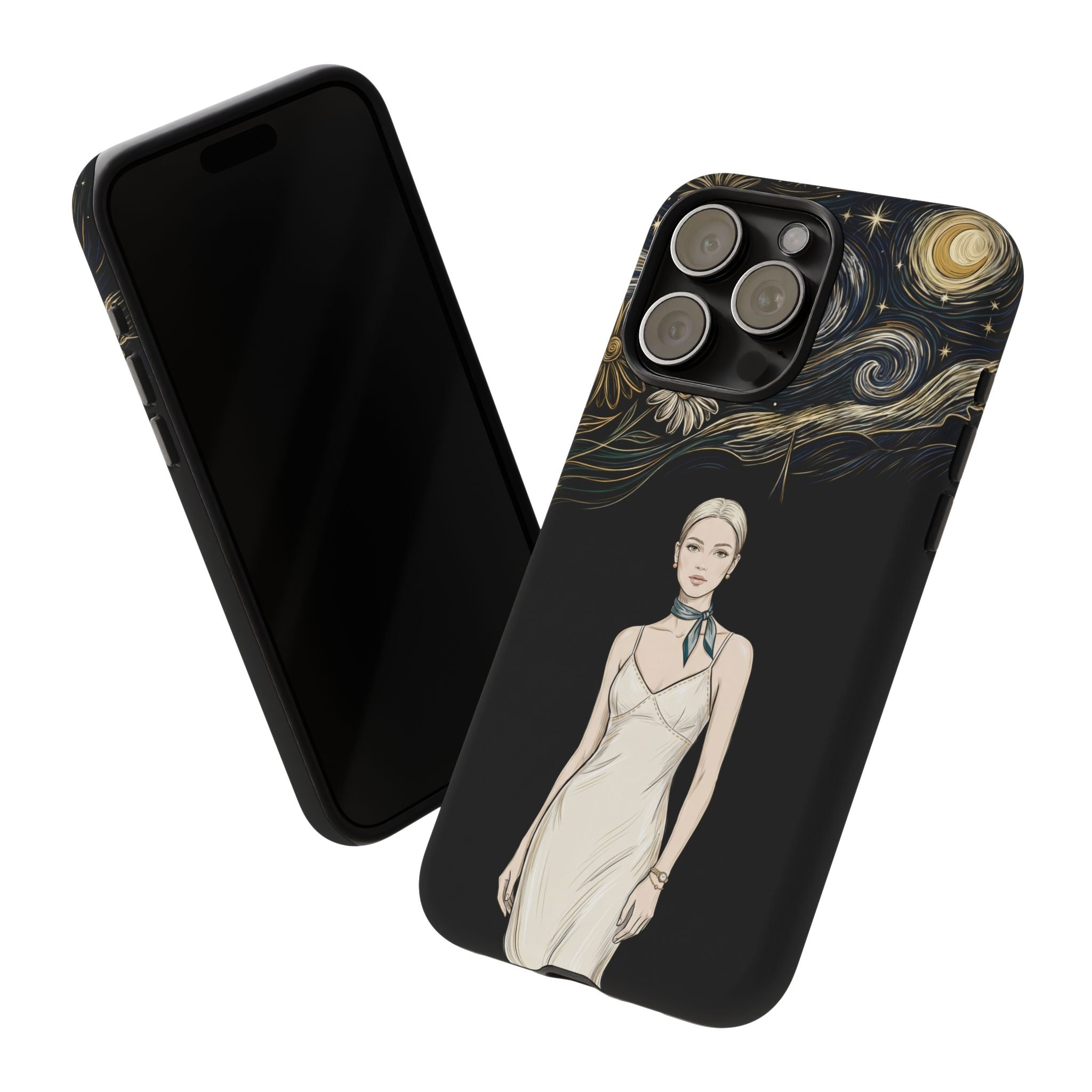 Starry Night Fashion iPhone Case | Elegant Woman Illustration
