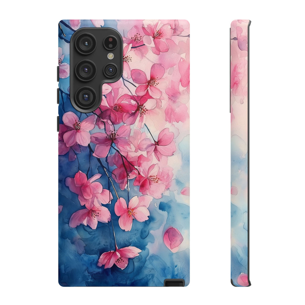 Floral Cherry Blossom Samsung Galaxy Case | Pink Blue Watercolour