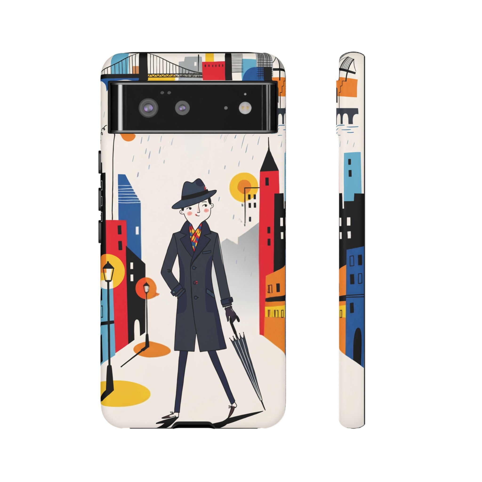 Retro Gentleman in Cityscape Illustration Google Pixel Phone Case