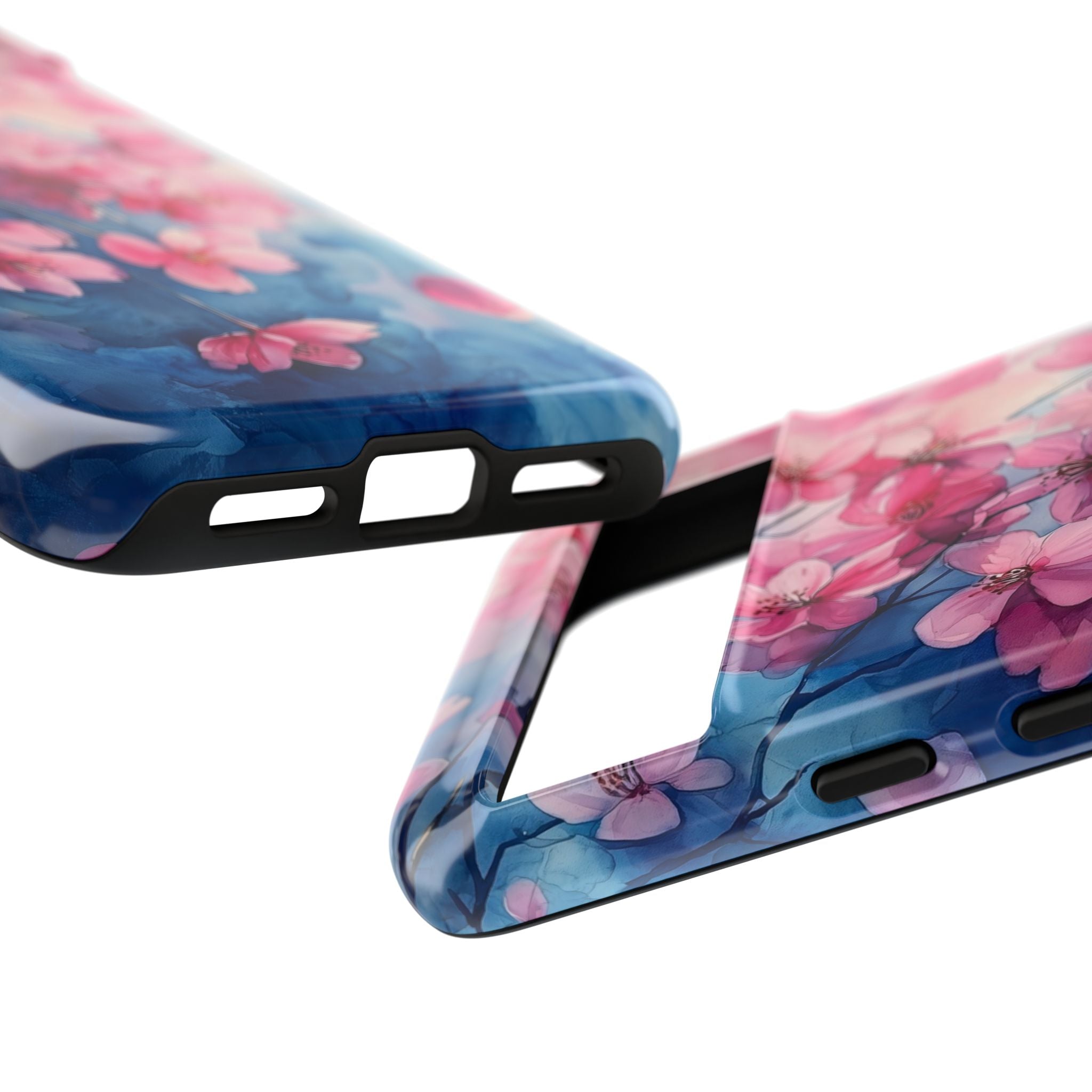 Floral Cherry Blossom Google Pixel Case | Pink Blue Watercolour