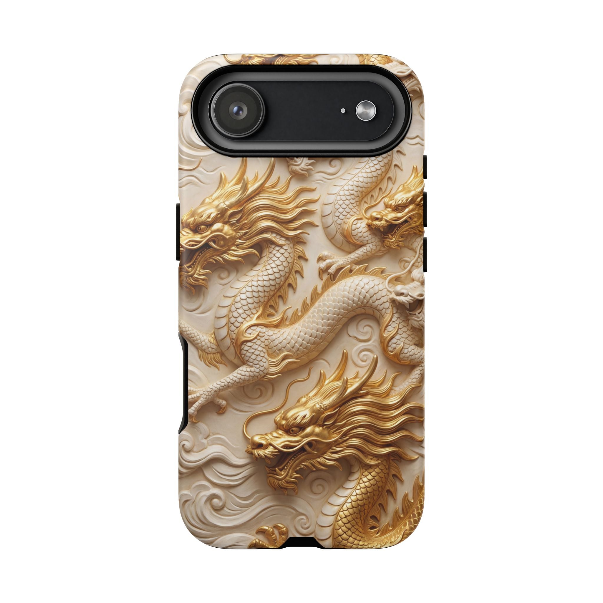 Dragon Relief iPhone Case — Gold Carved Dragon Protective Cover