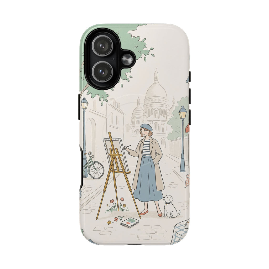Artist in Paris MagSafe iPhone Case | Vintage Painter Street Scene Protective Cover