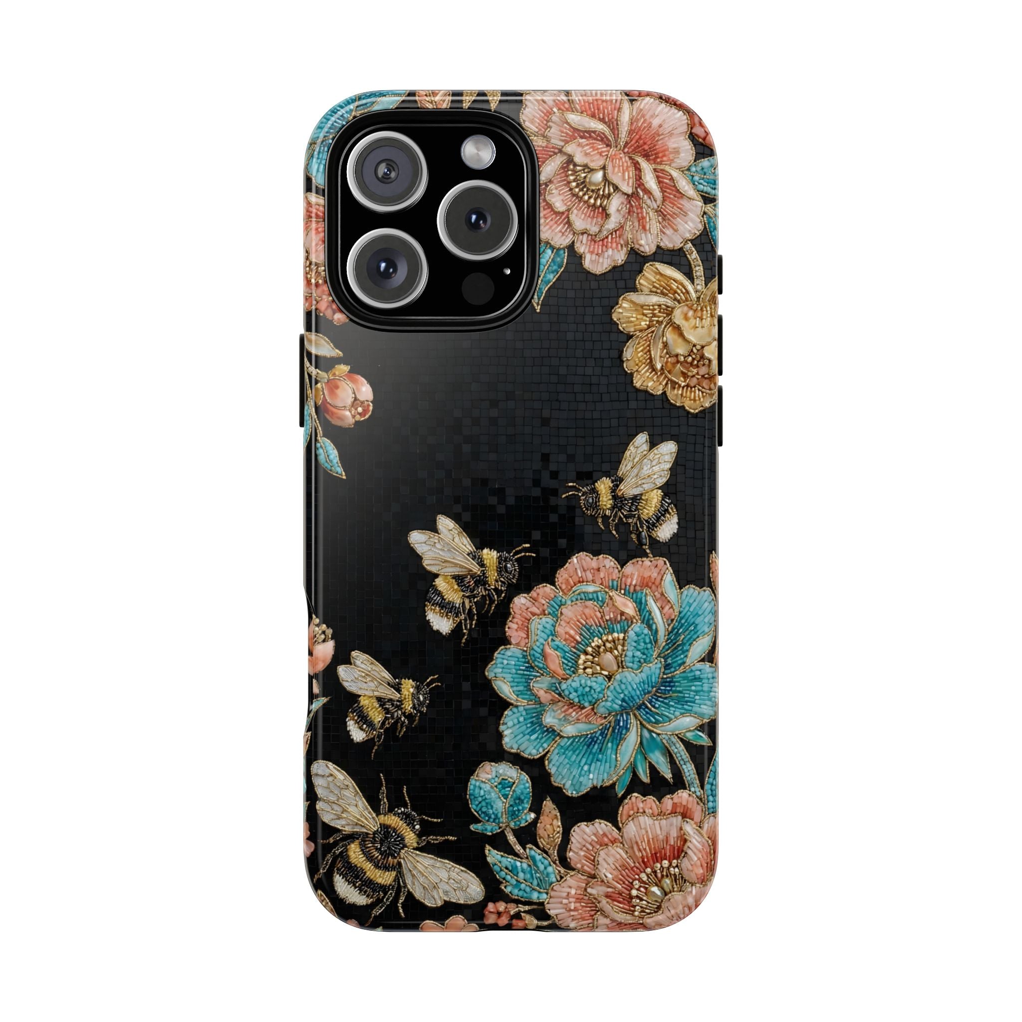 Floral Bees Tough iPhone Case | Vintage Rose & Bumblebee Protective Cover
