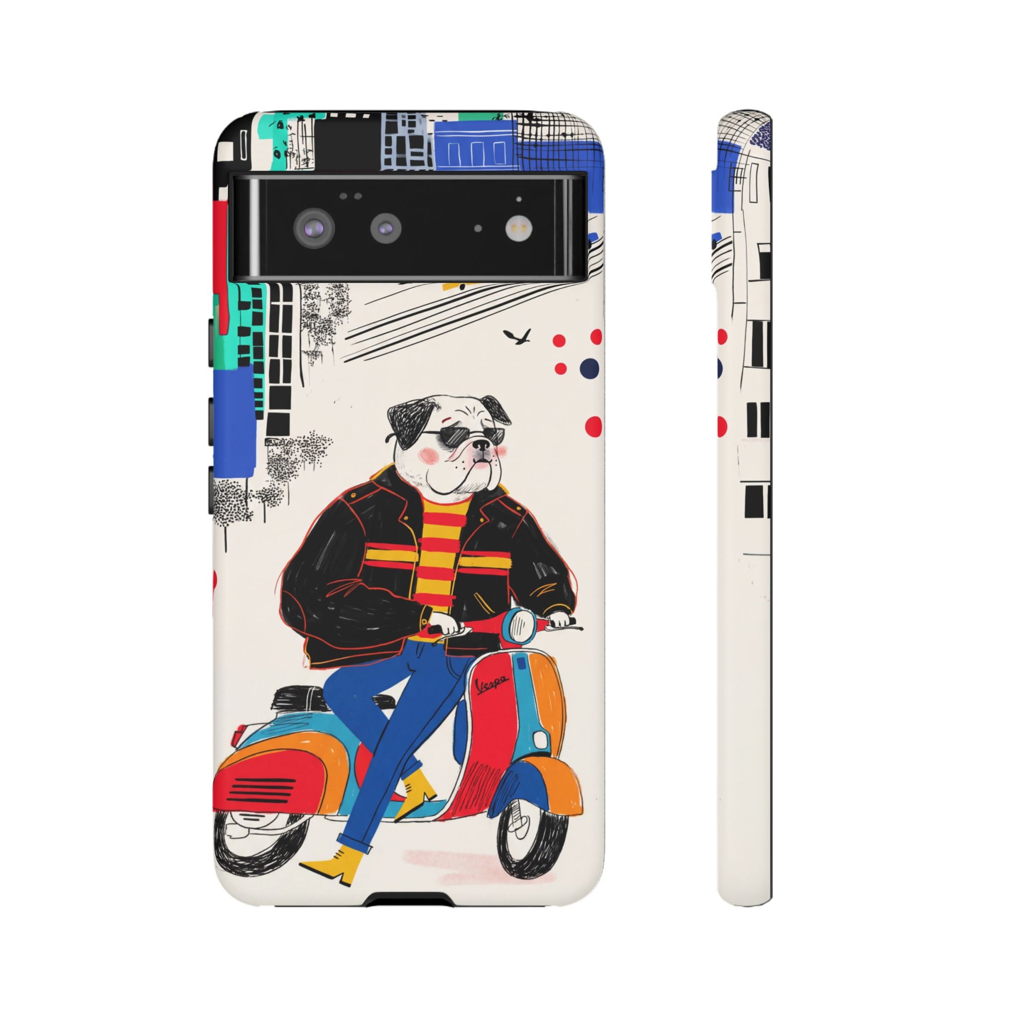 Bulldog Vespa Google Pixel Phone Case | Retro Scooter Dog Protective Cover