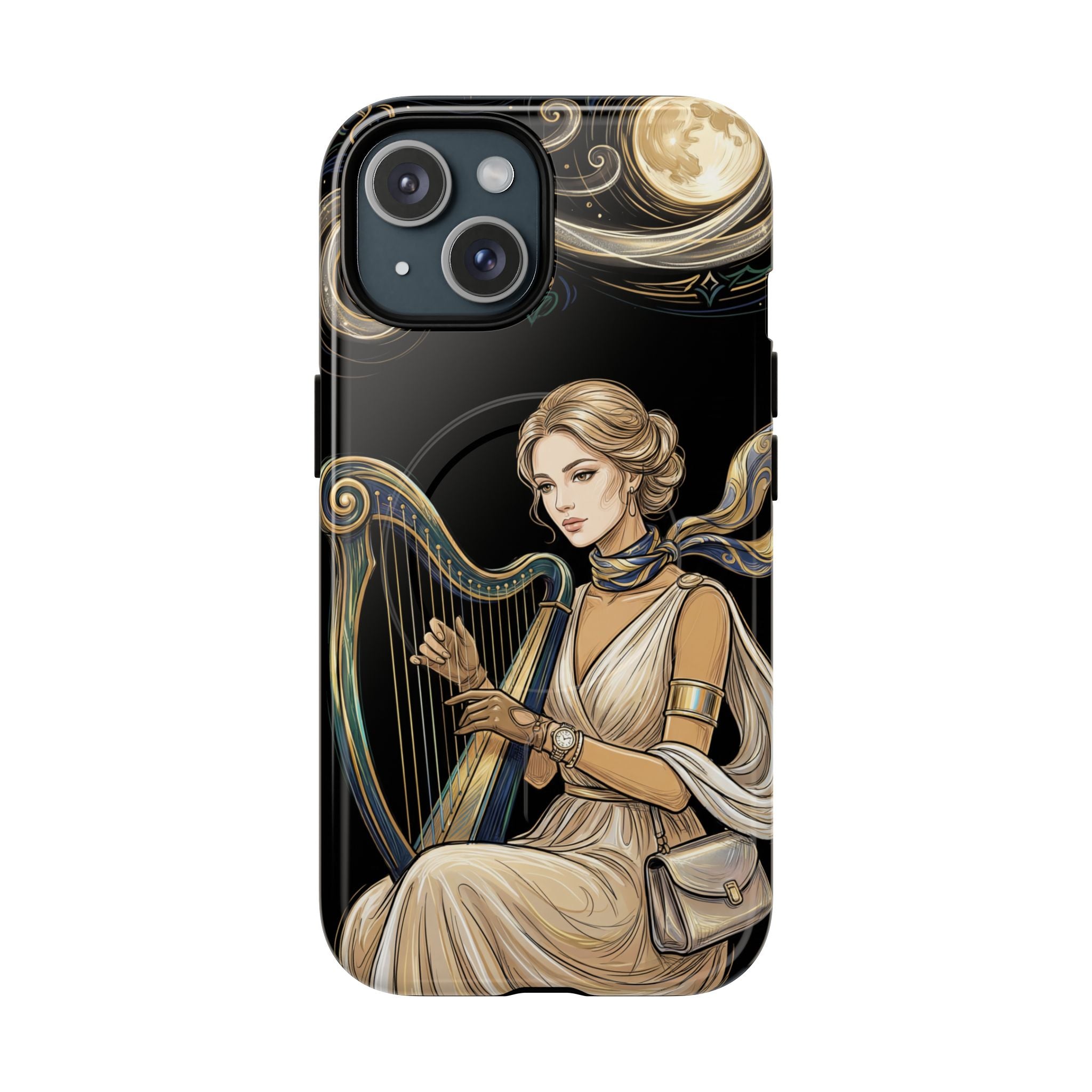Moonlit Harp MagSafe iPhone Case | Vintage Goddess Musician Art