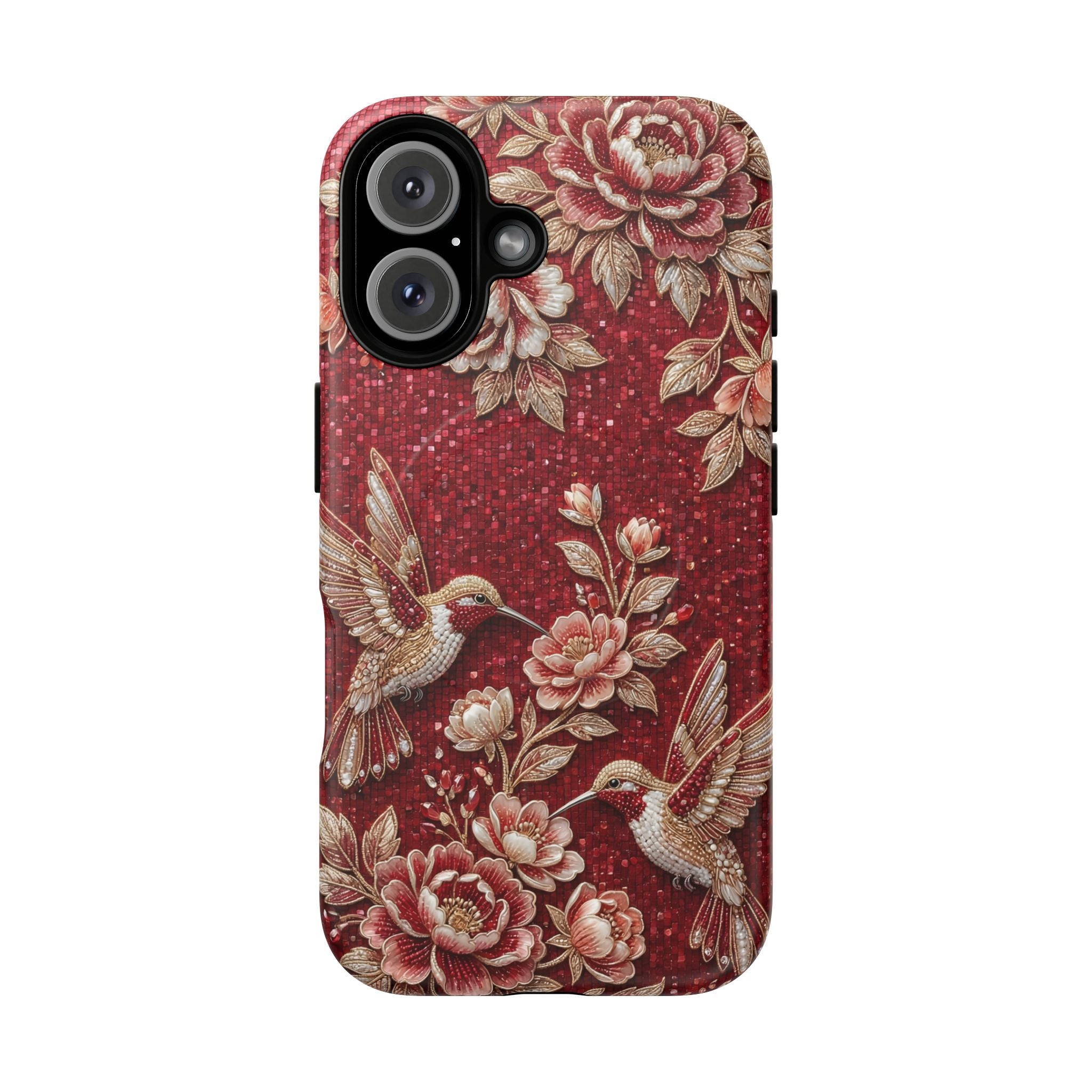 Floral Hummingbird Tough Case | Vintage Red MagSafe iPhone Case