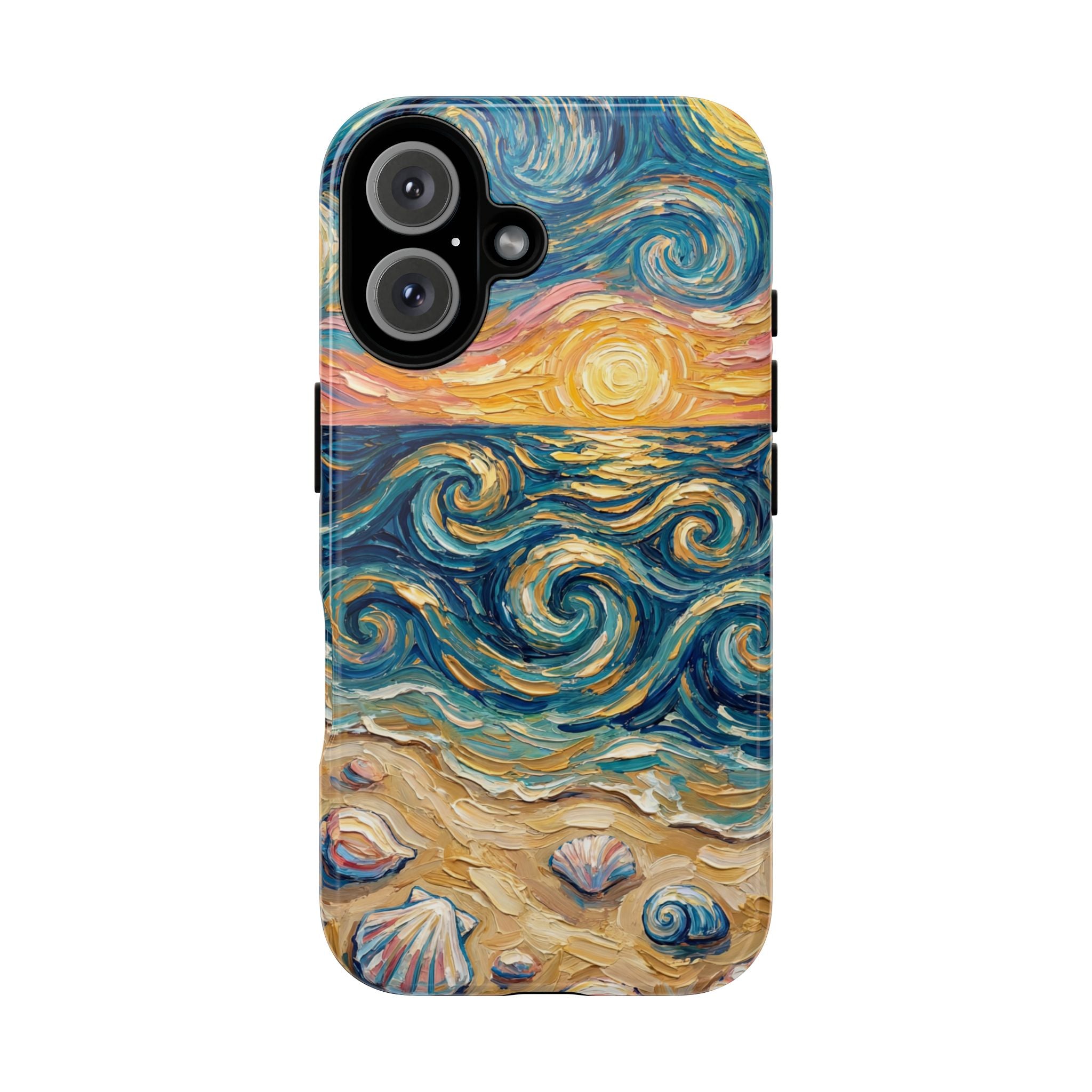 Sea Sunset iPhone Case — Van Gogh‑Style Beach Waves with Shells