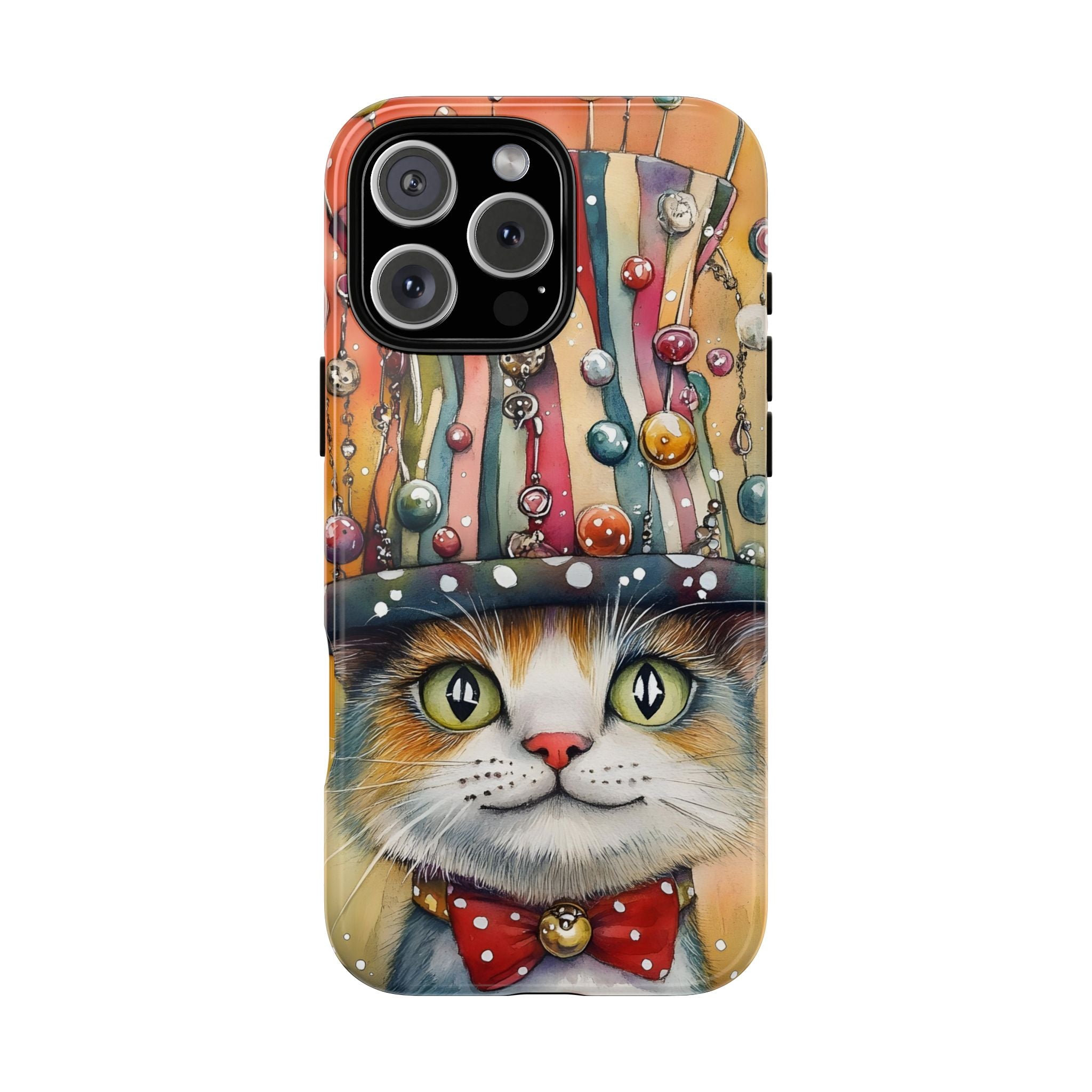 Cat in Colorful Top Hat iPhone Case — Whimsical Cat Art iPhone Case