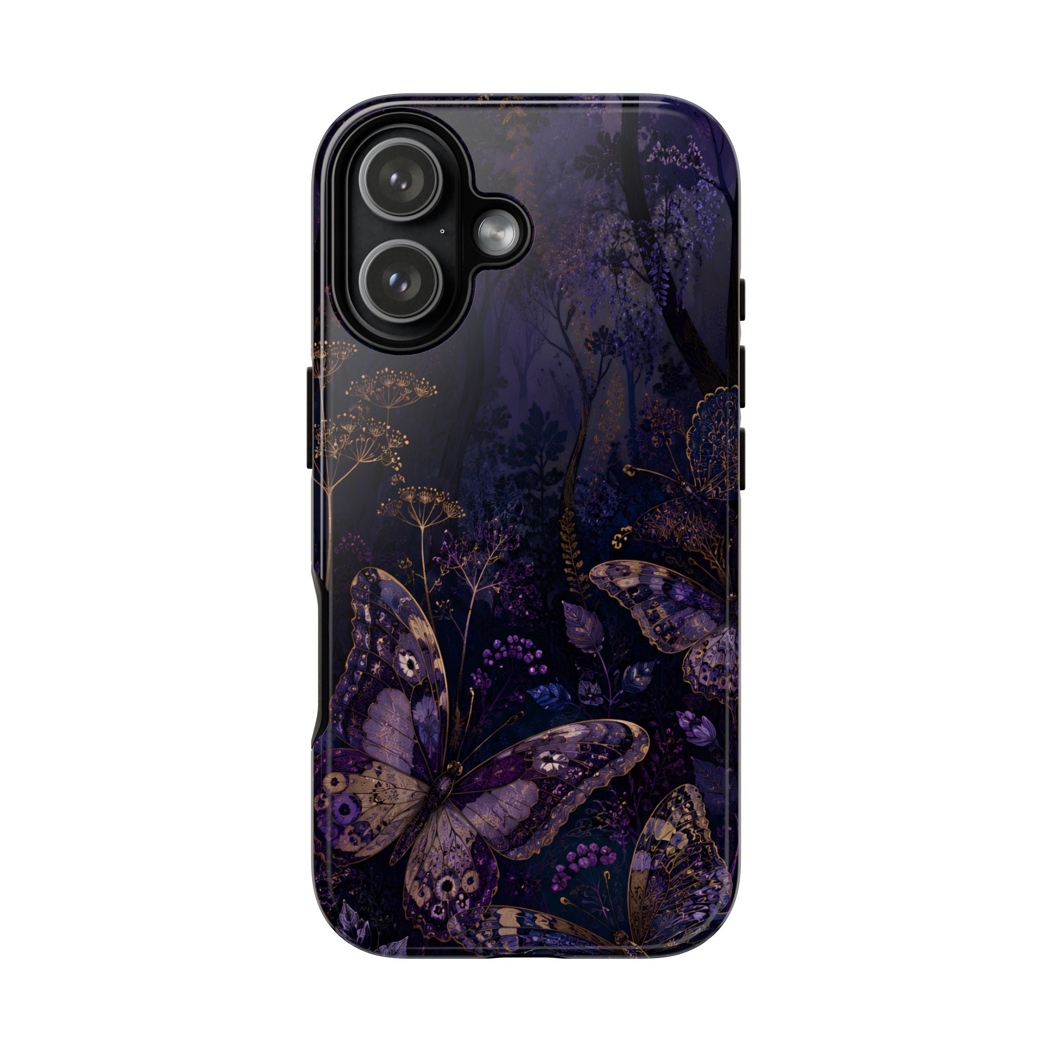 Purple Night Butterflies iPhone case | Moody Purple Floral Cover
