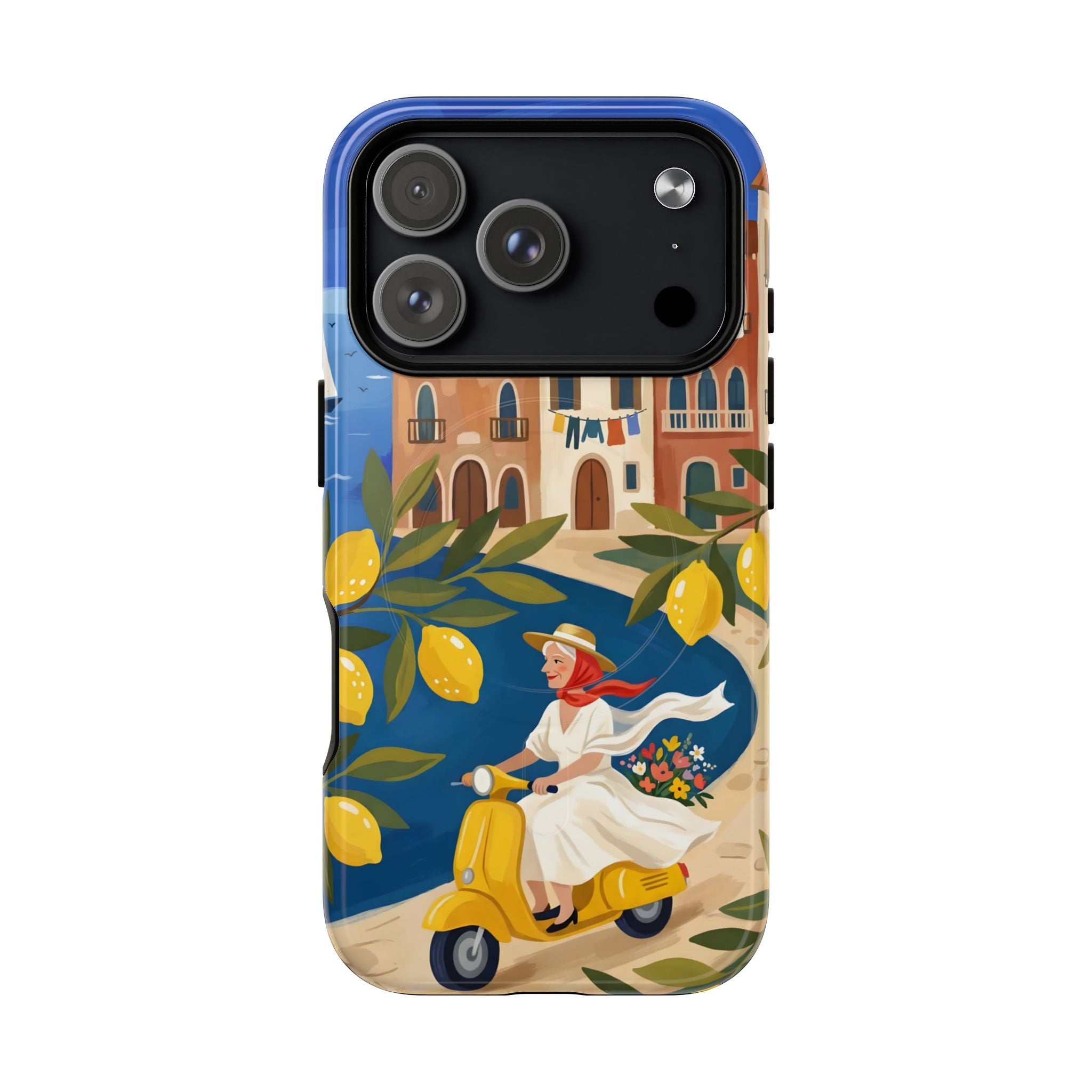 Lemon Coast Scooter MagSafe iPhone Case | Mediterranean Vespa Travel Design