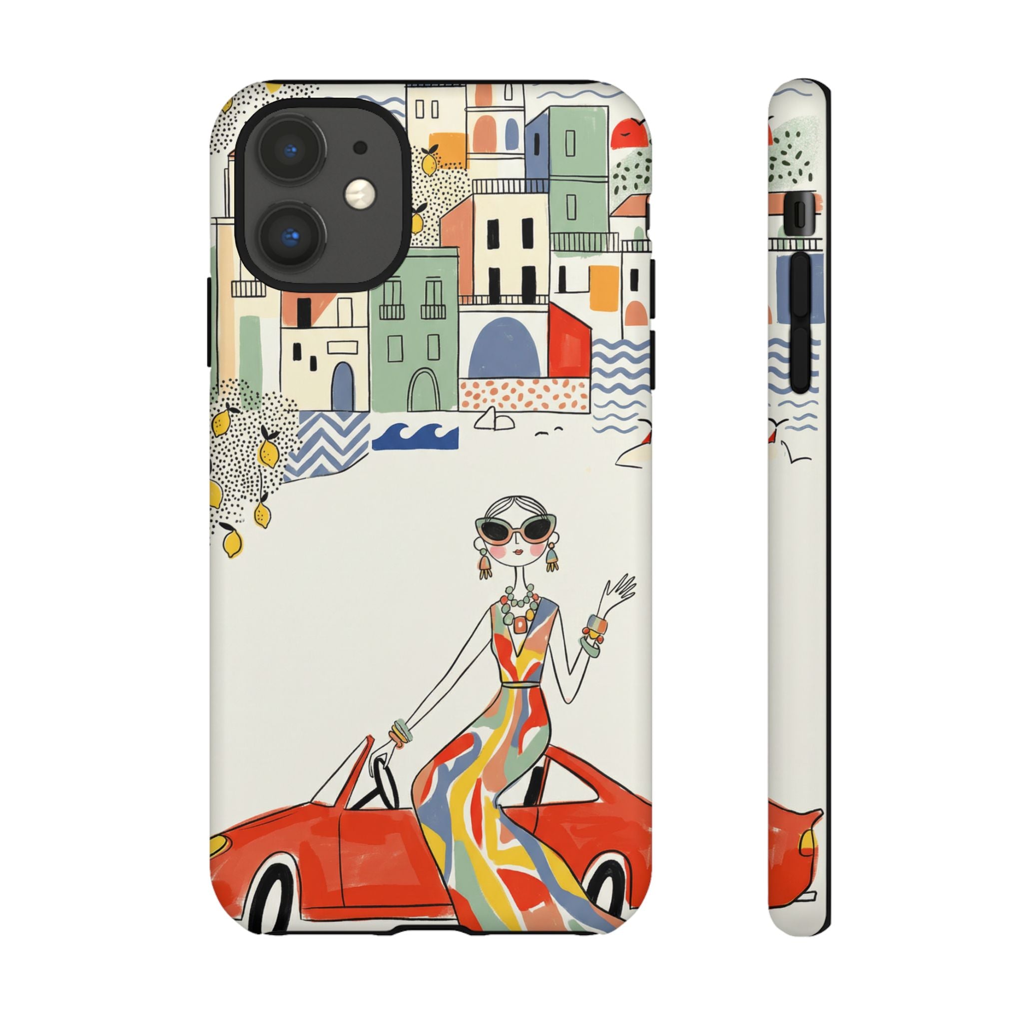 Stylish Riviera iPhone Case | Chic Retro Woman in Convertible Design