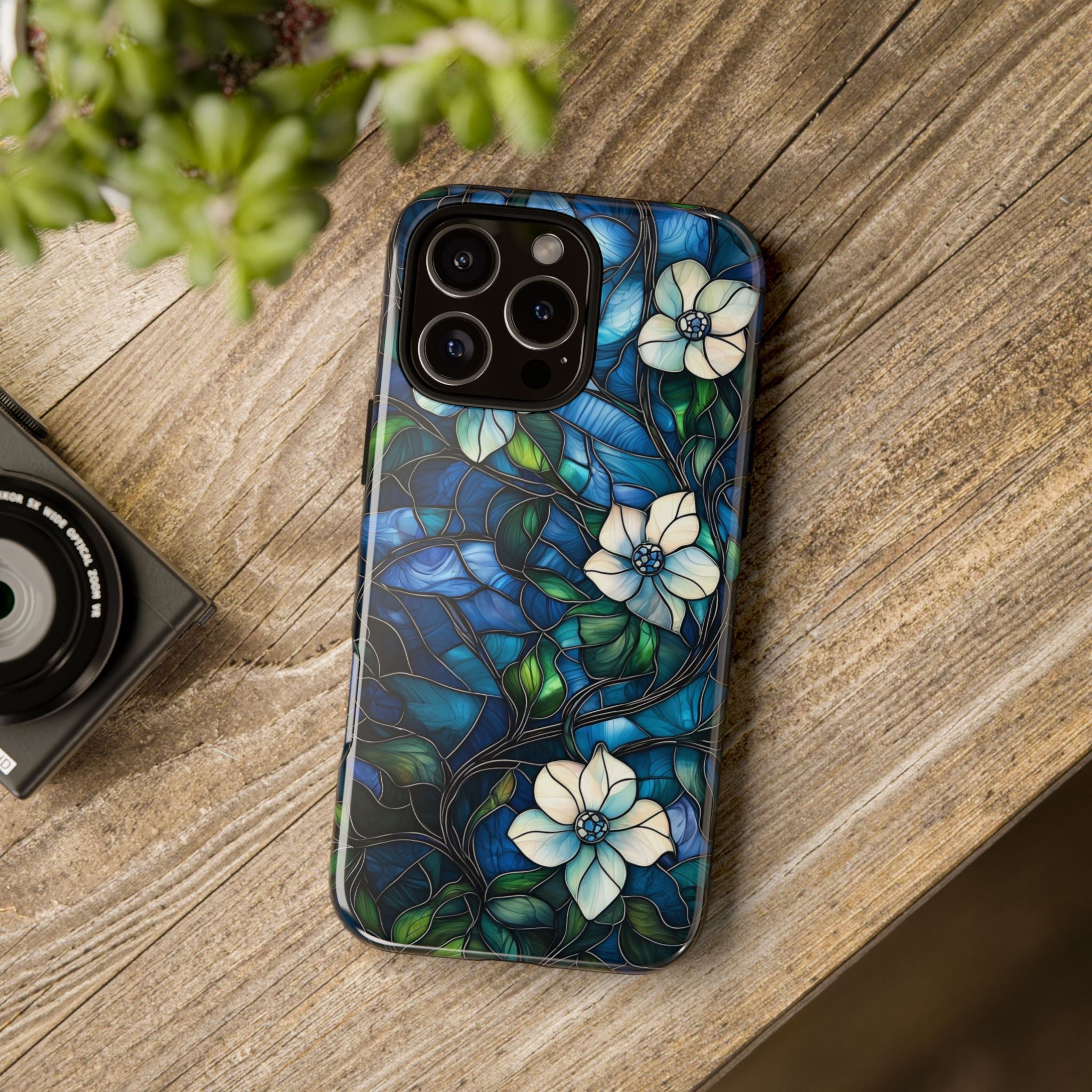 Floral Stained Glass iPhone Case – Blue Garden