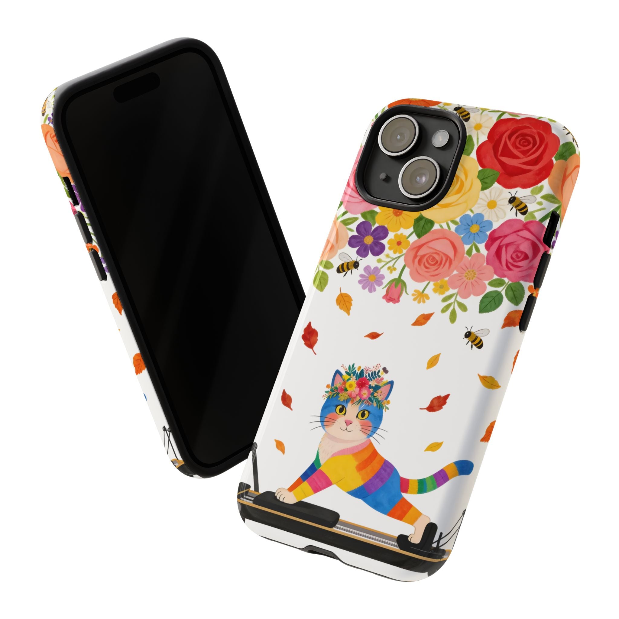 Floral Rainbow Cat Tough iPhone Case — Colorful Pilates Cat Design