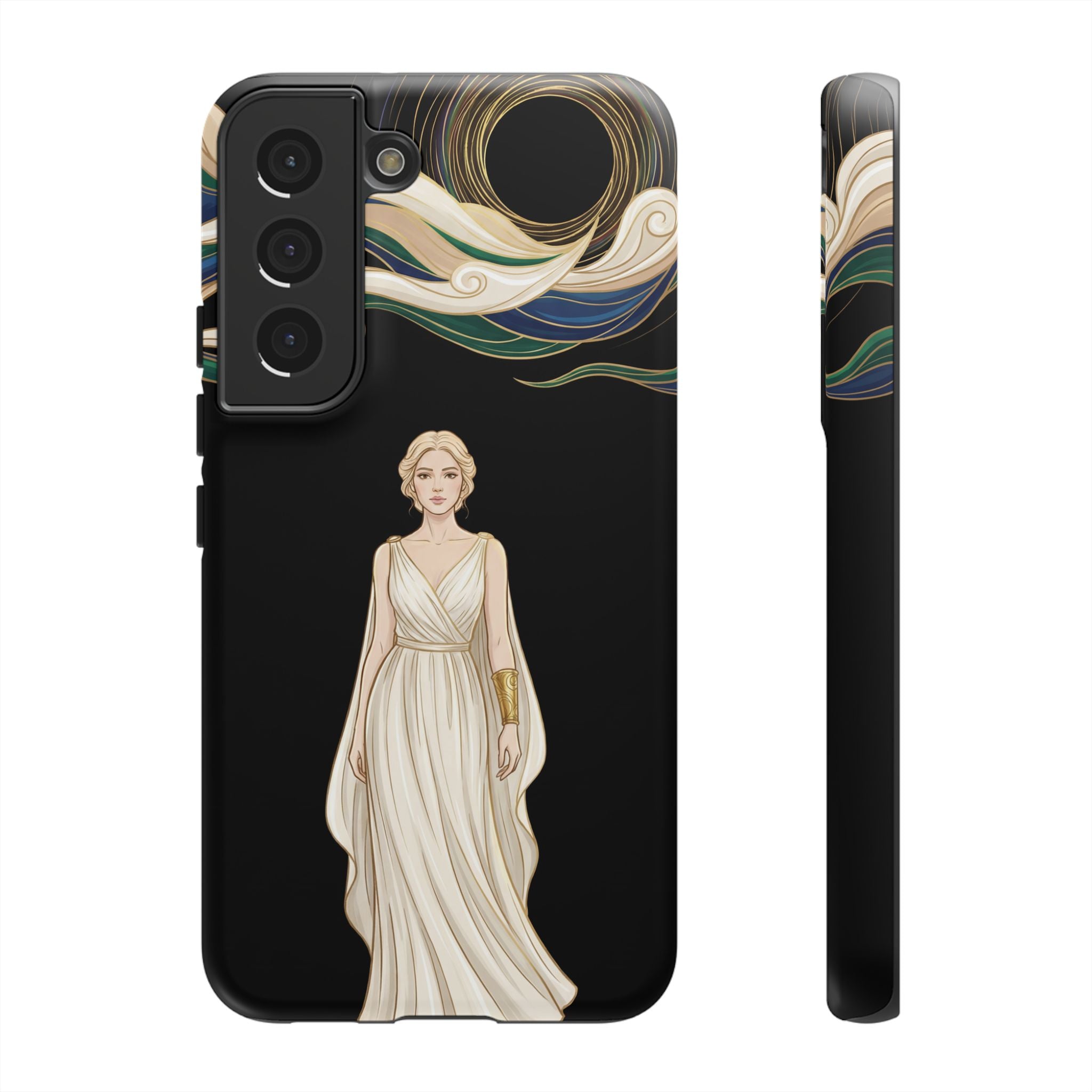 Art Nouveau Goddess Samsung Galaxy Phone Case | Elegant Woman Illustration on Black
