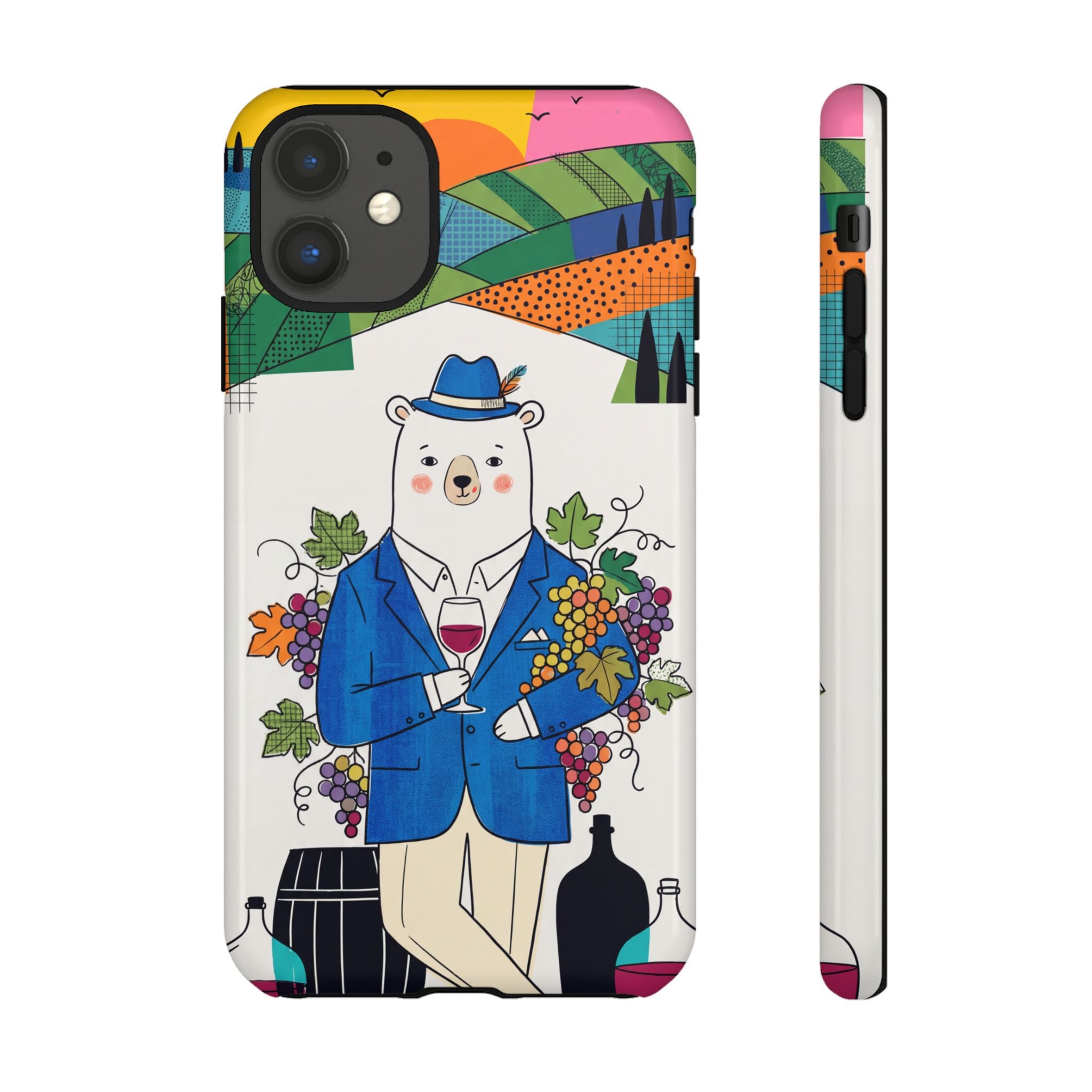 Dapper Polar Bear Wine Lover Illustrated Protective iPhone Case