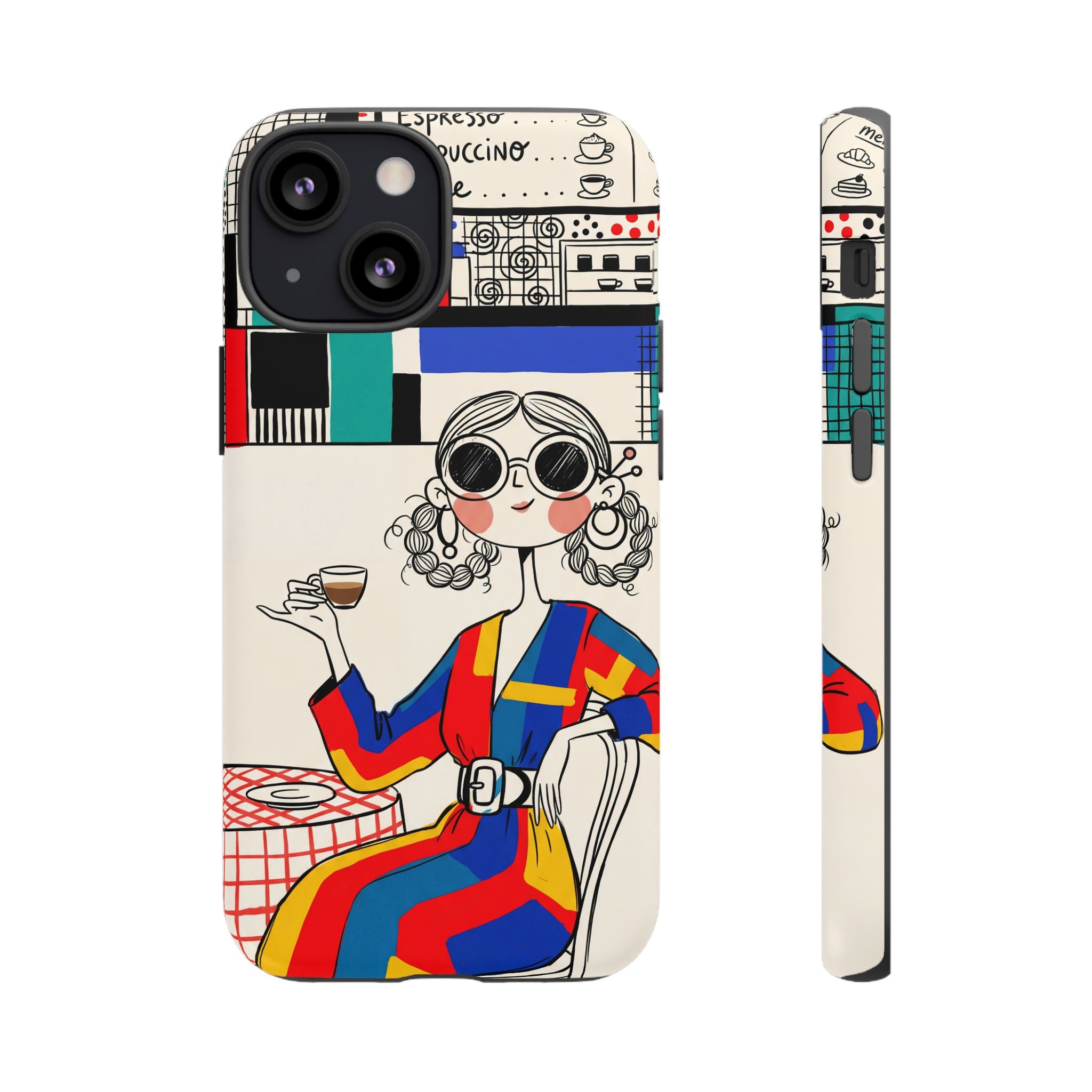 Retro Cafe iPhone Case | Colourful Chic Woman Illustration