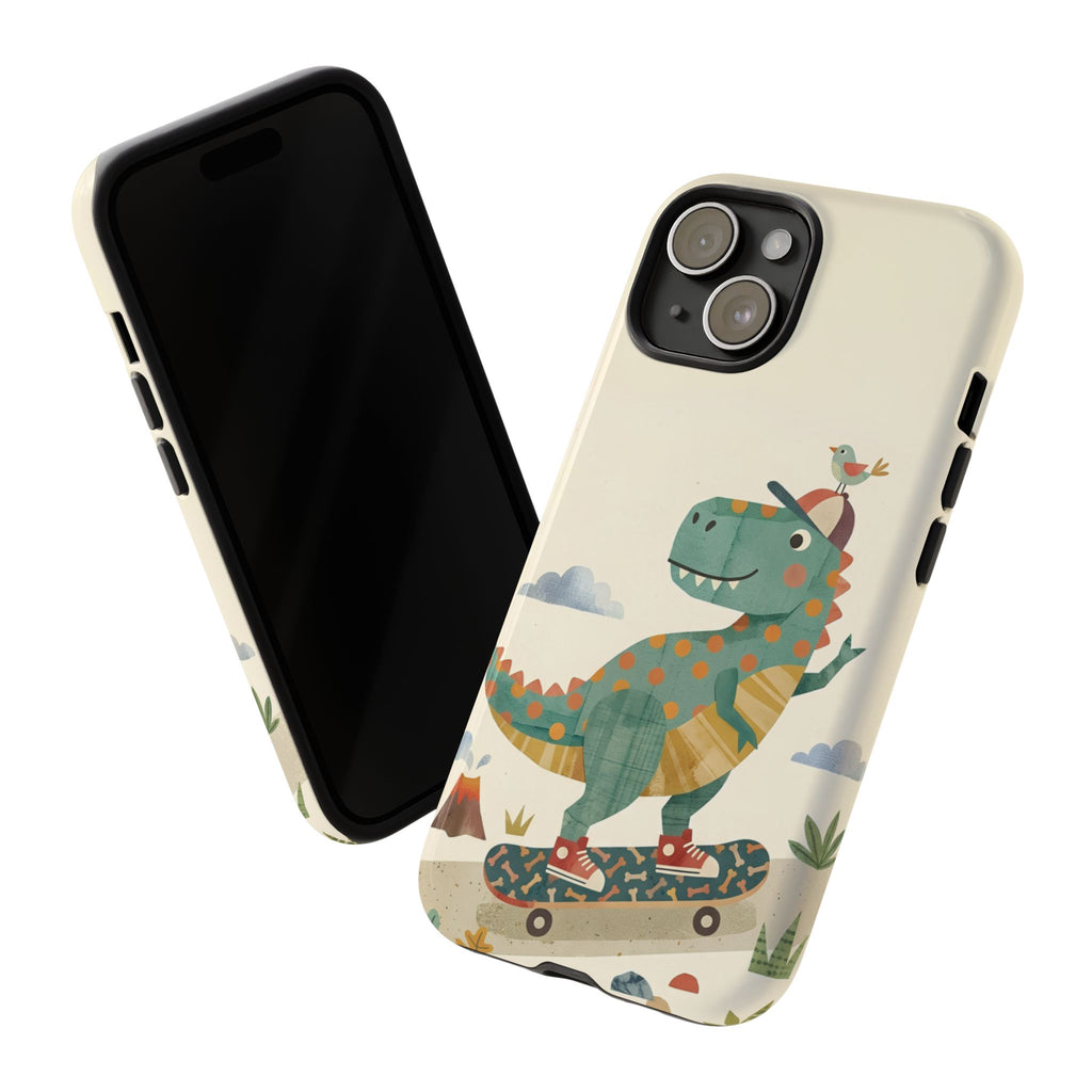 Cute Skateboarding Dinosaur Tough iPhone Case | Vintage Kid Aesthetic T Rex Cover