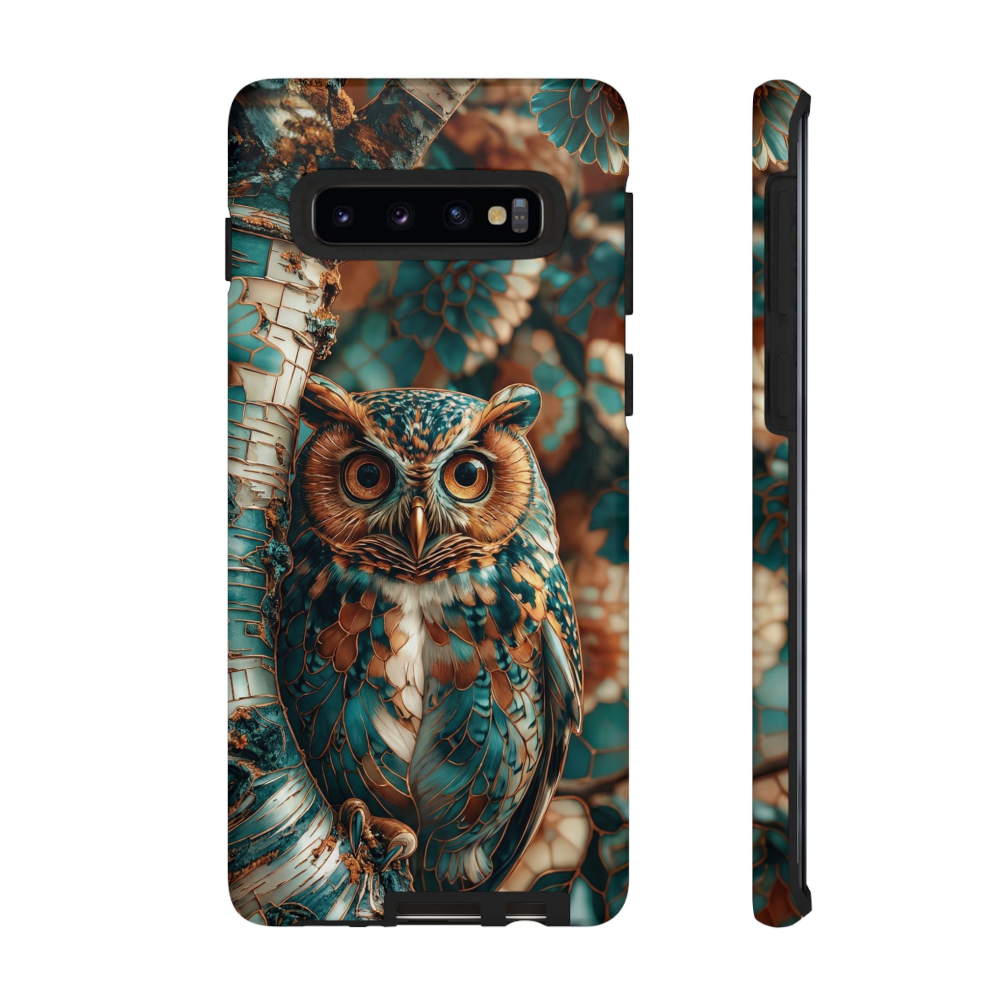 Owl Forest Tough Samsung Galaxy Case | Teal & Brown Rustic Wildlife Protective Cover