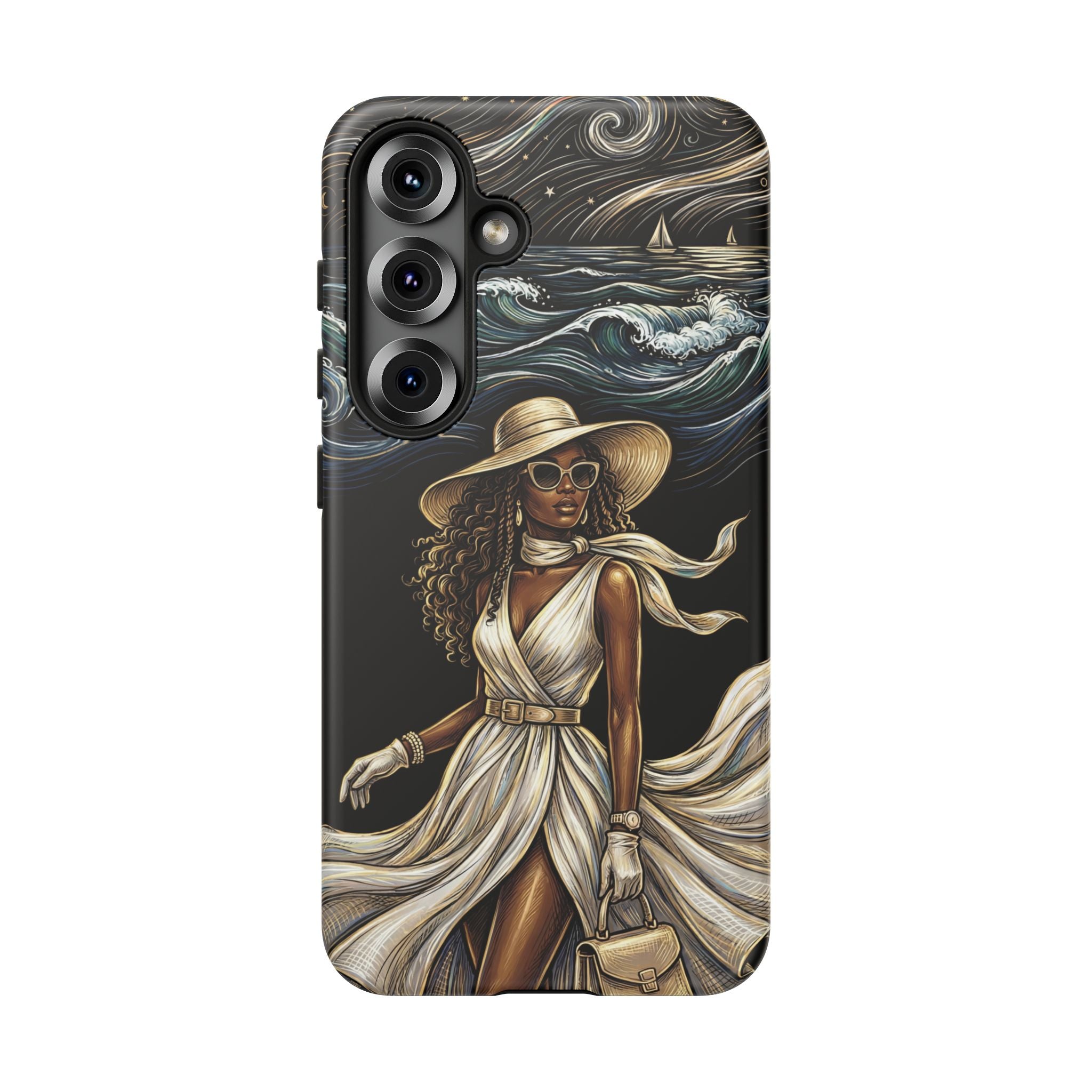 Samsung Galaxy Phone Case | Elegant Black Woman in Flowing Dress by the Sea