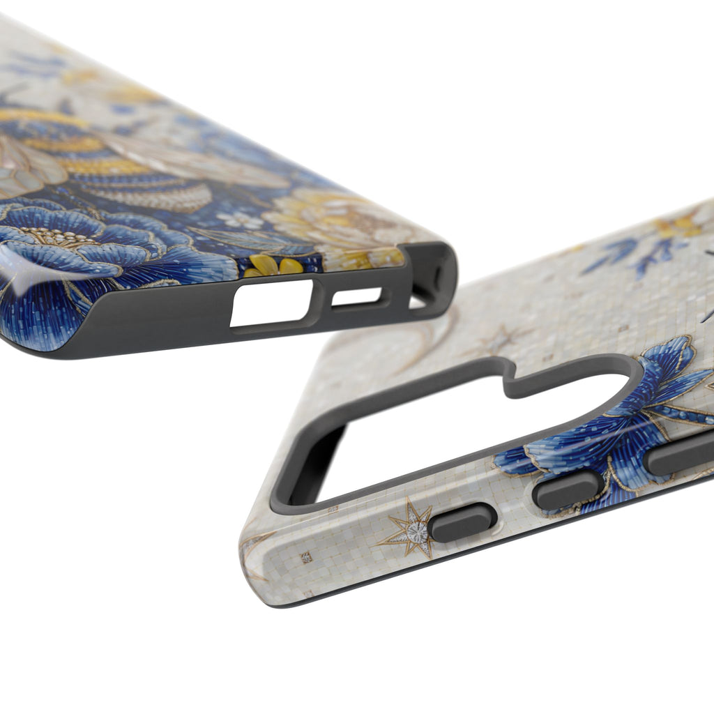 Floral Bee Tough Samsung Galaxy Phone Case | Blue & Yellow Moon Garden Design