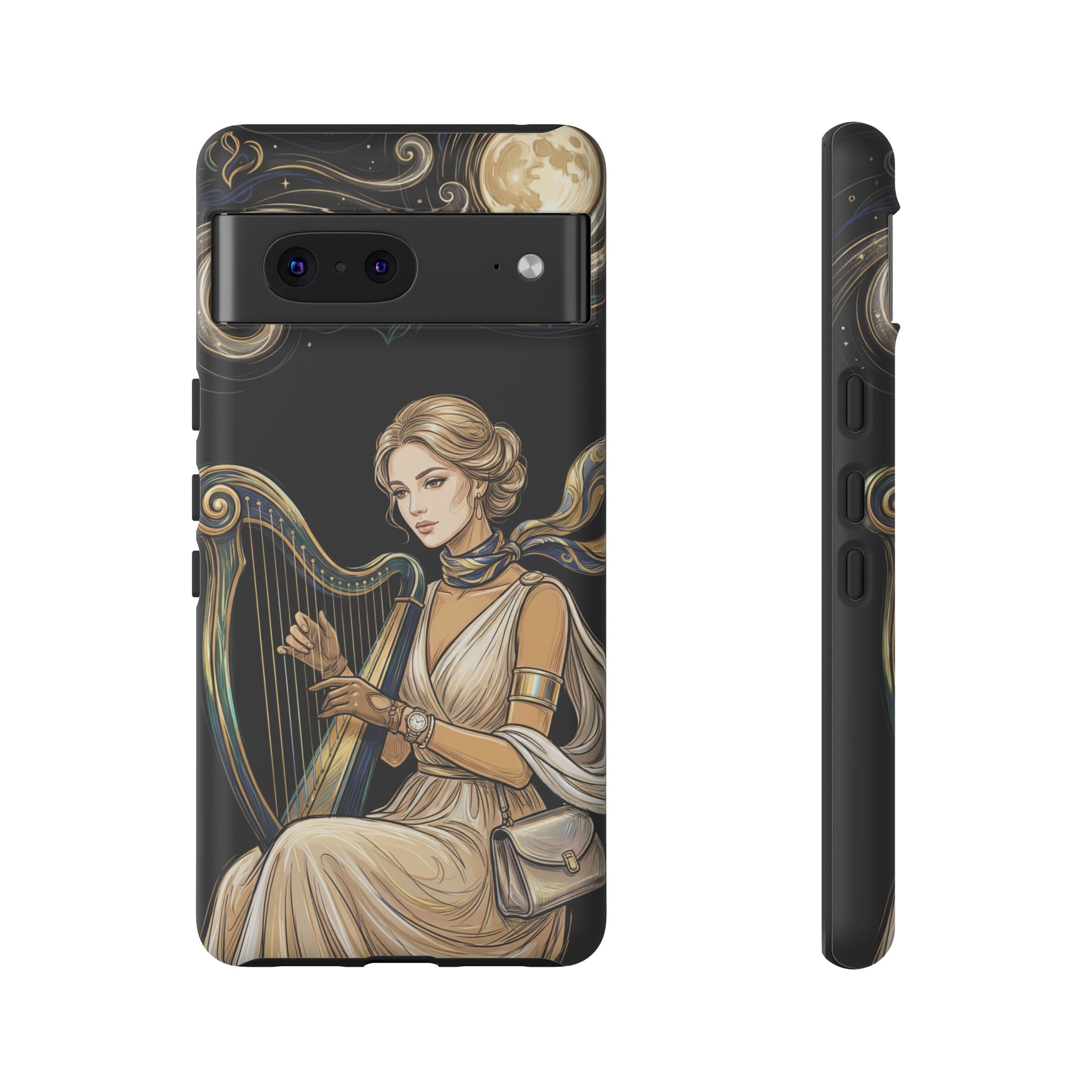 Moonlit Harp Google Pixel Phone Case | Vintage Goddess Musician Art