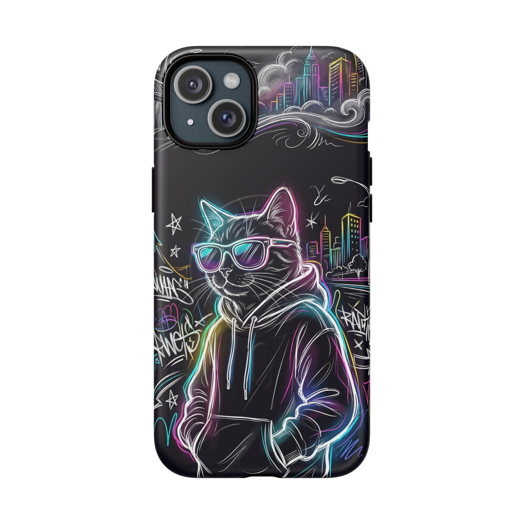Cool Hoodie Neon Street Cat MagSafe iPhone Case
