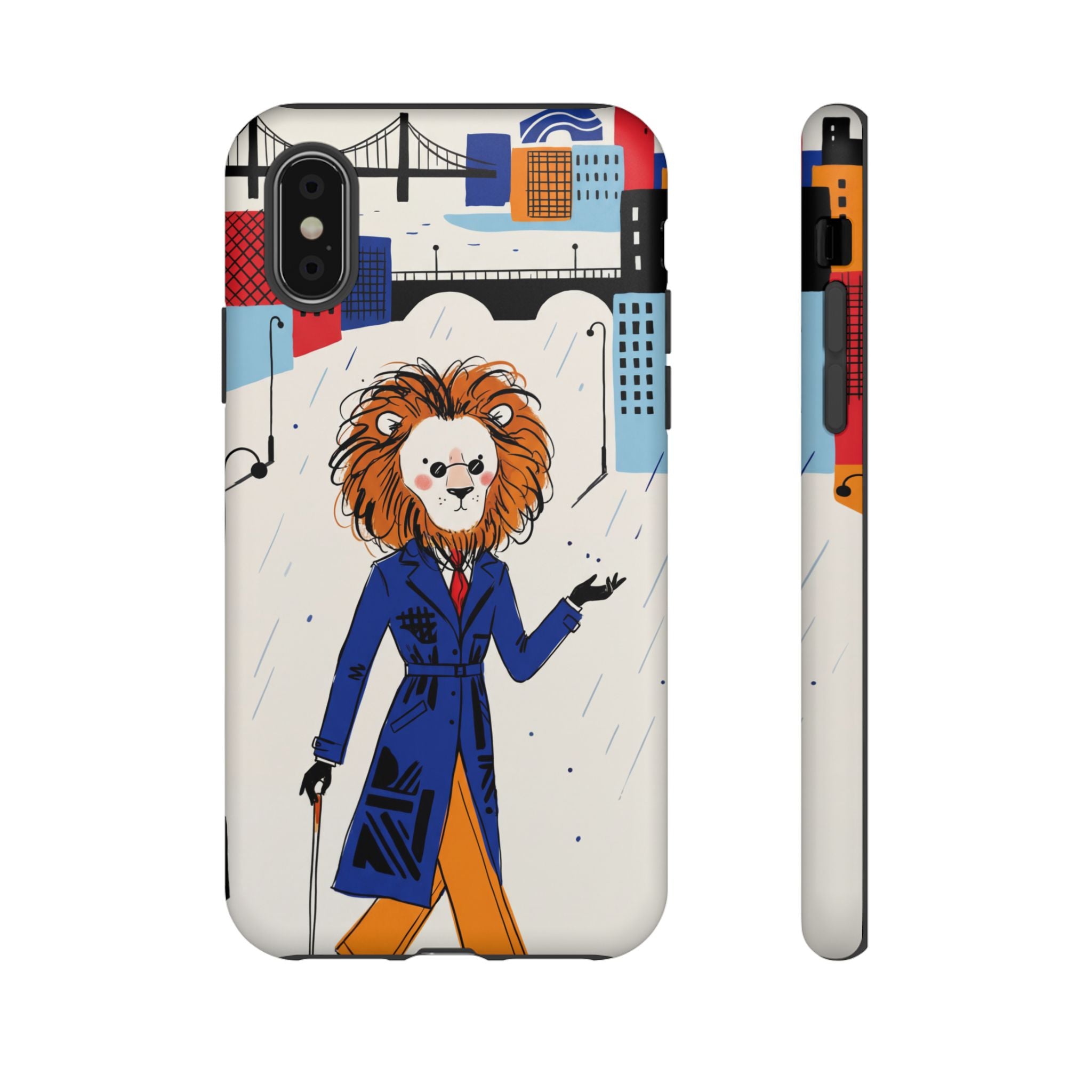 Lion Gentleman iPhone Case | Dapper Lion in City Rain