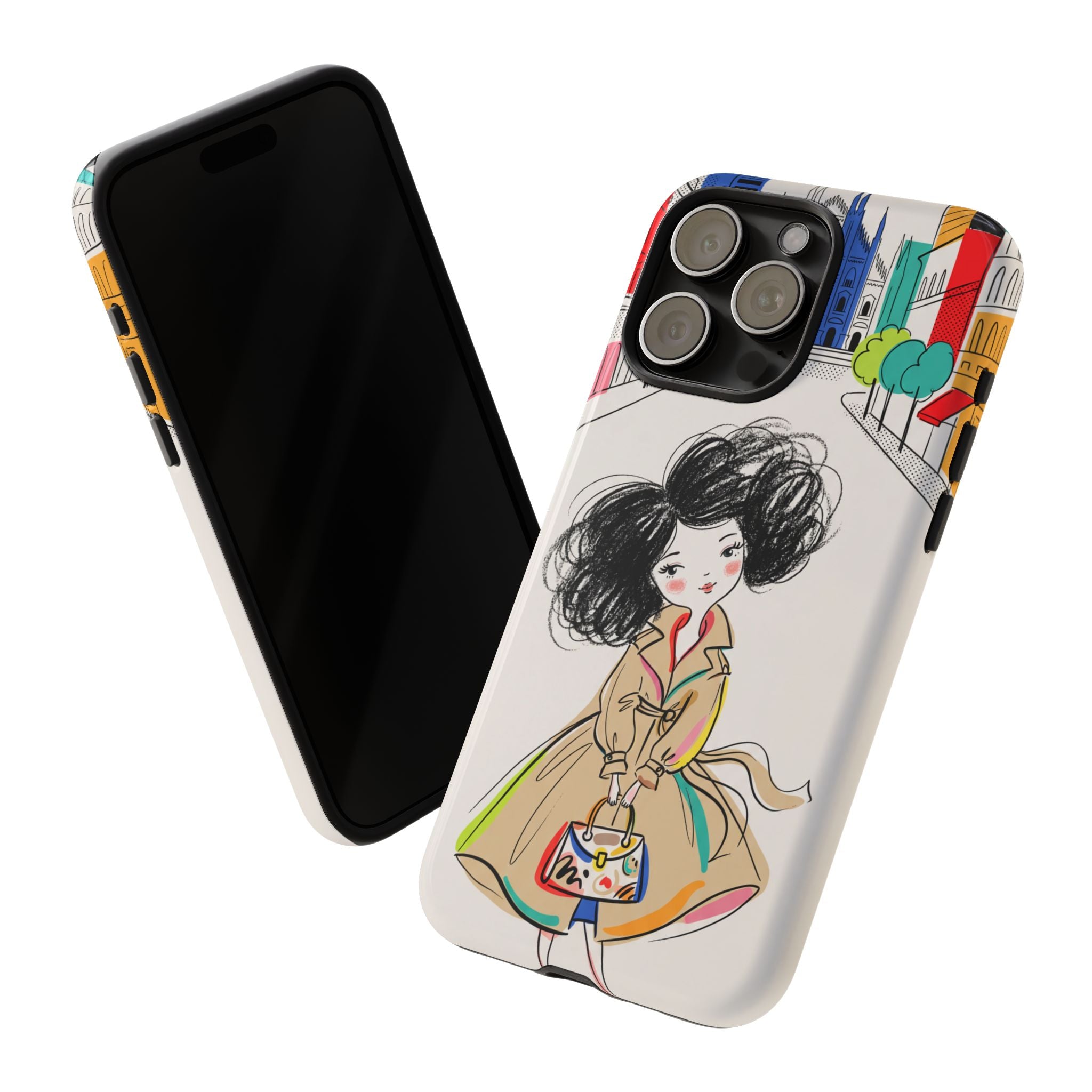 Illustrated Trench Coat Fashion Chic City Girl iPhone Case