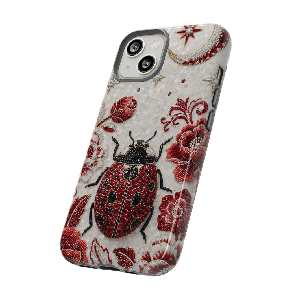 Cover iPhone Floreale Coccinella | Custodia Protettiva Rigida Vintage con Maggiolino Rosso