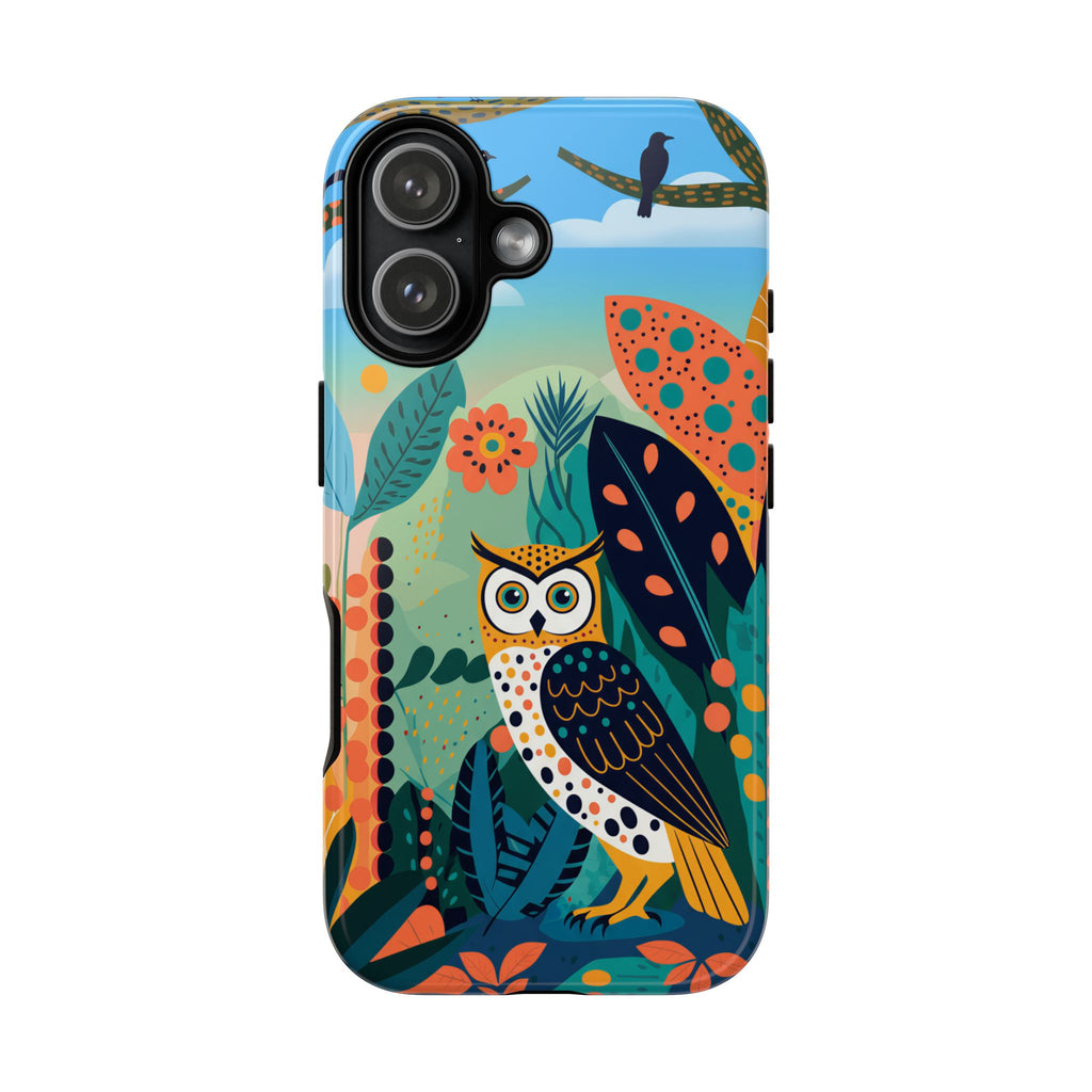 Custodia iPhone Gufo Colorato con Motivo Botanico Forestale