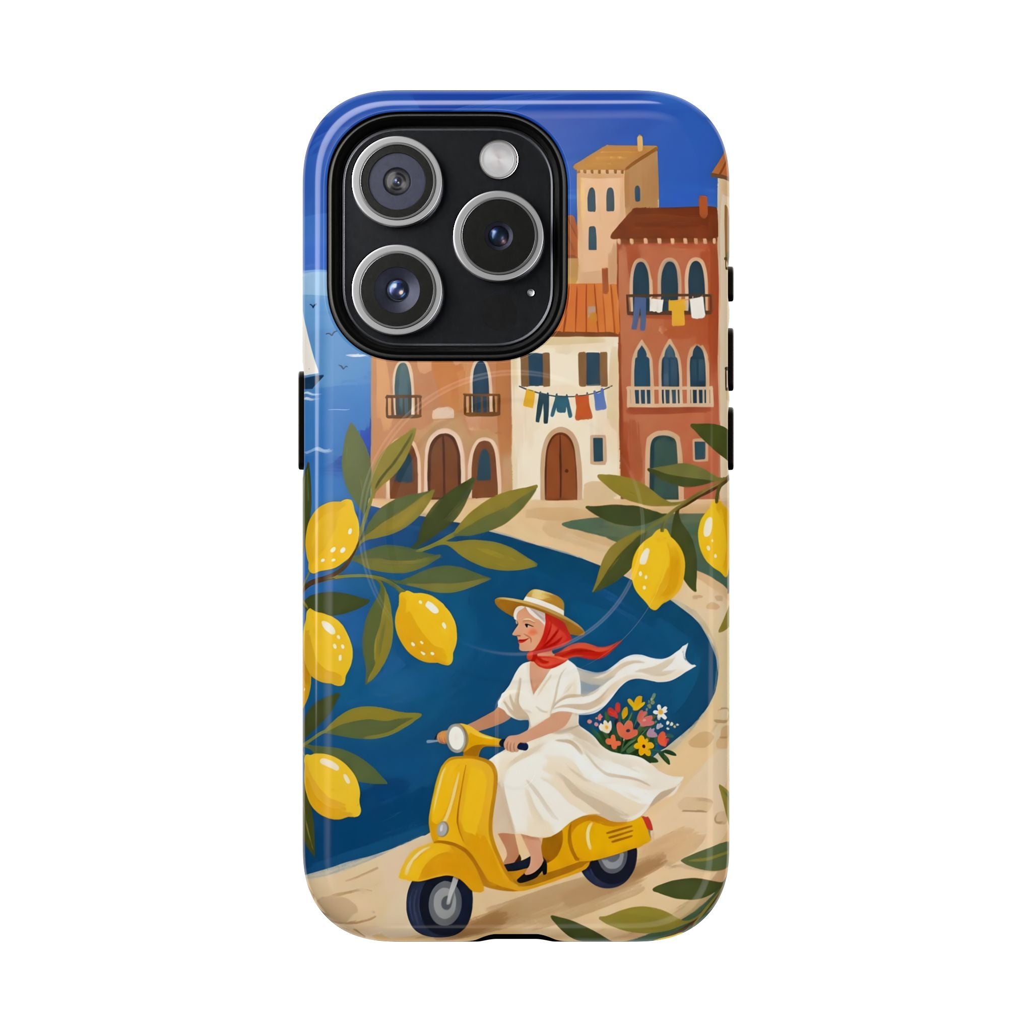 Lemon Coast Scooter MagSafe iPhone Case | Mediterranean Vespa Travel Design