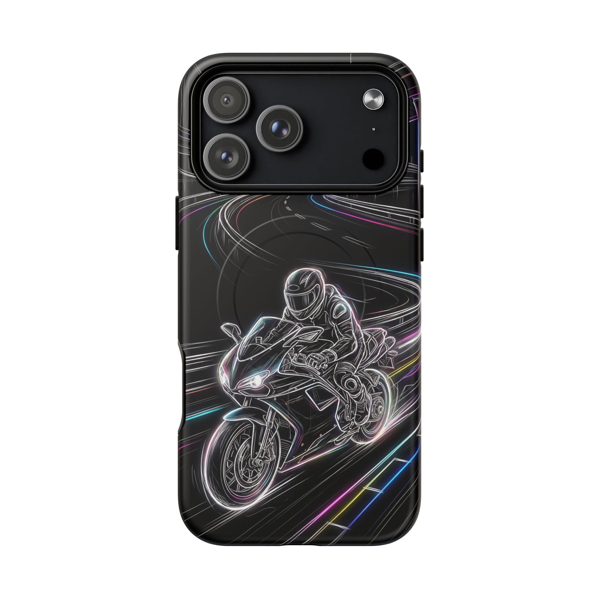 Neon Night Rider MagSafe iPhone Case | Motorcycle Racing Protective Cover