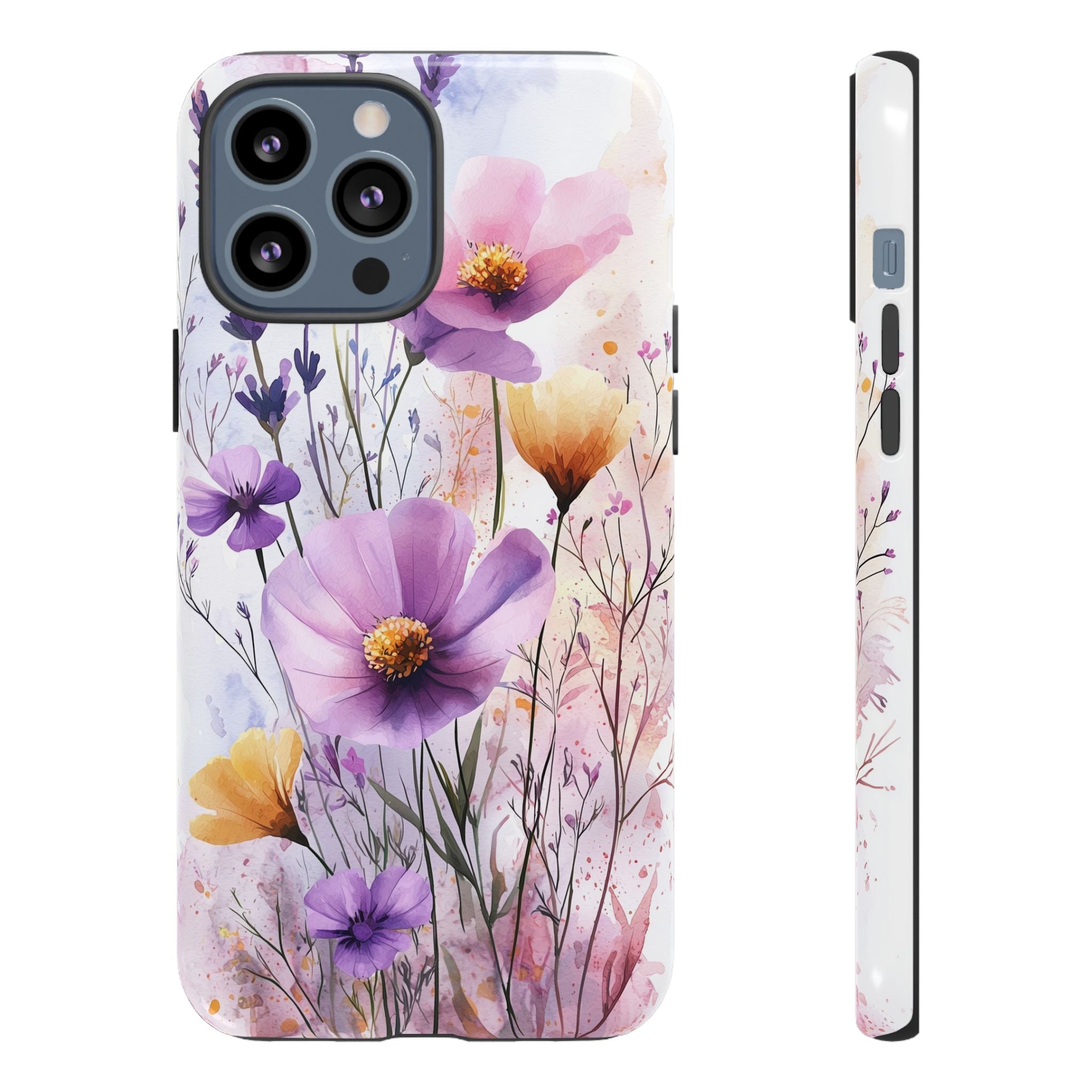 Floral Watercolour Tough iPhone Case | Purple & Yellow Wildflowers
