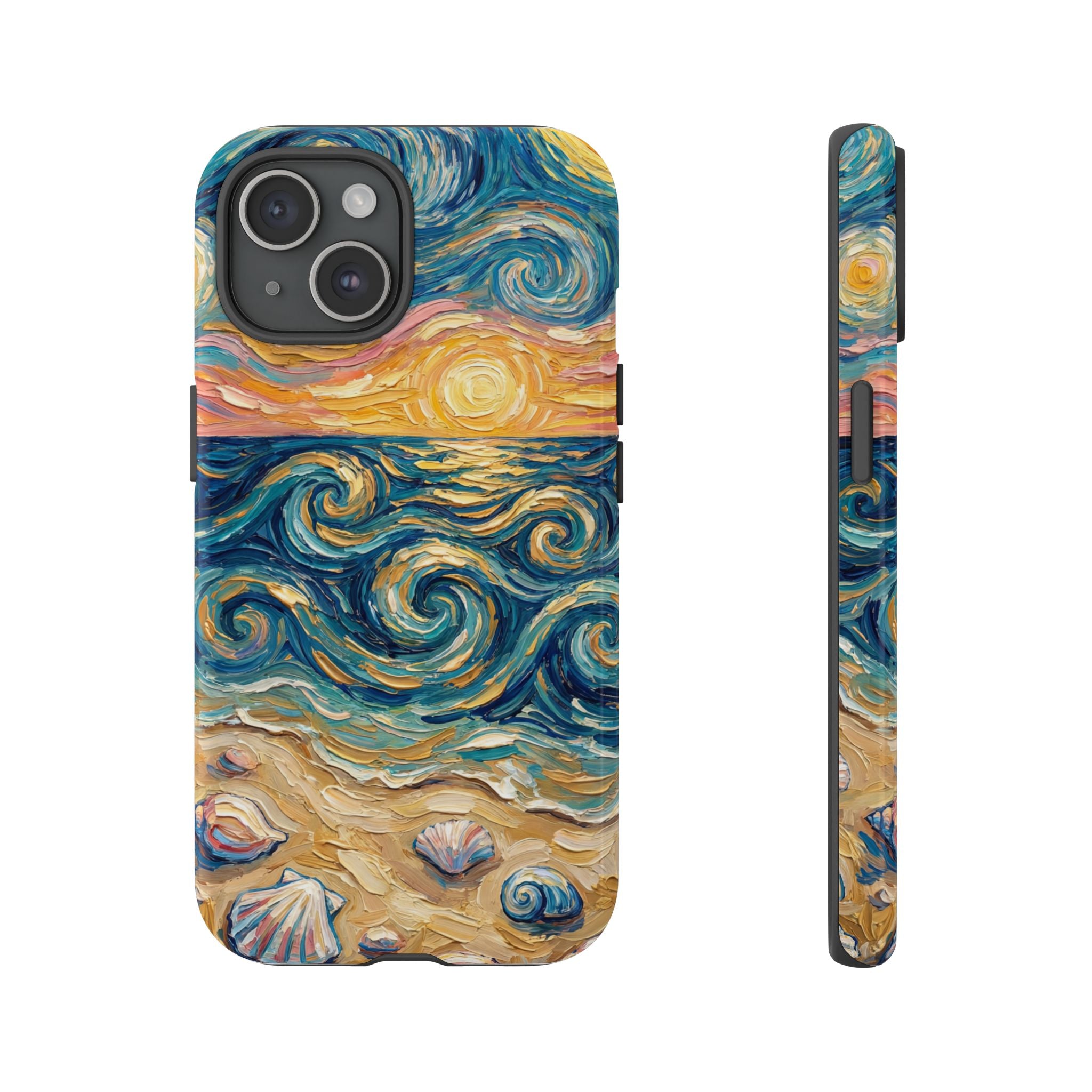Sea Sunset iPhone Case — Van Gogh‑Style Beach Waves with Shells