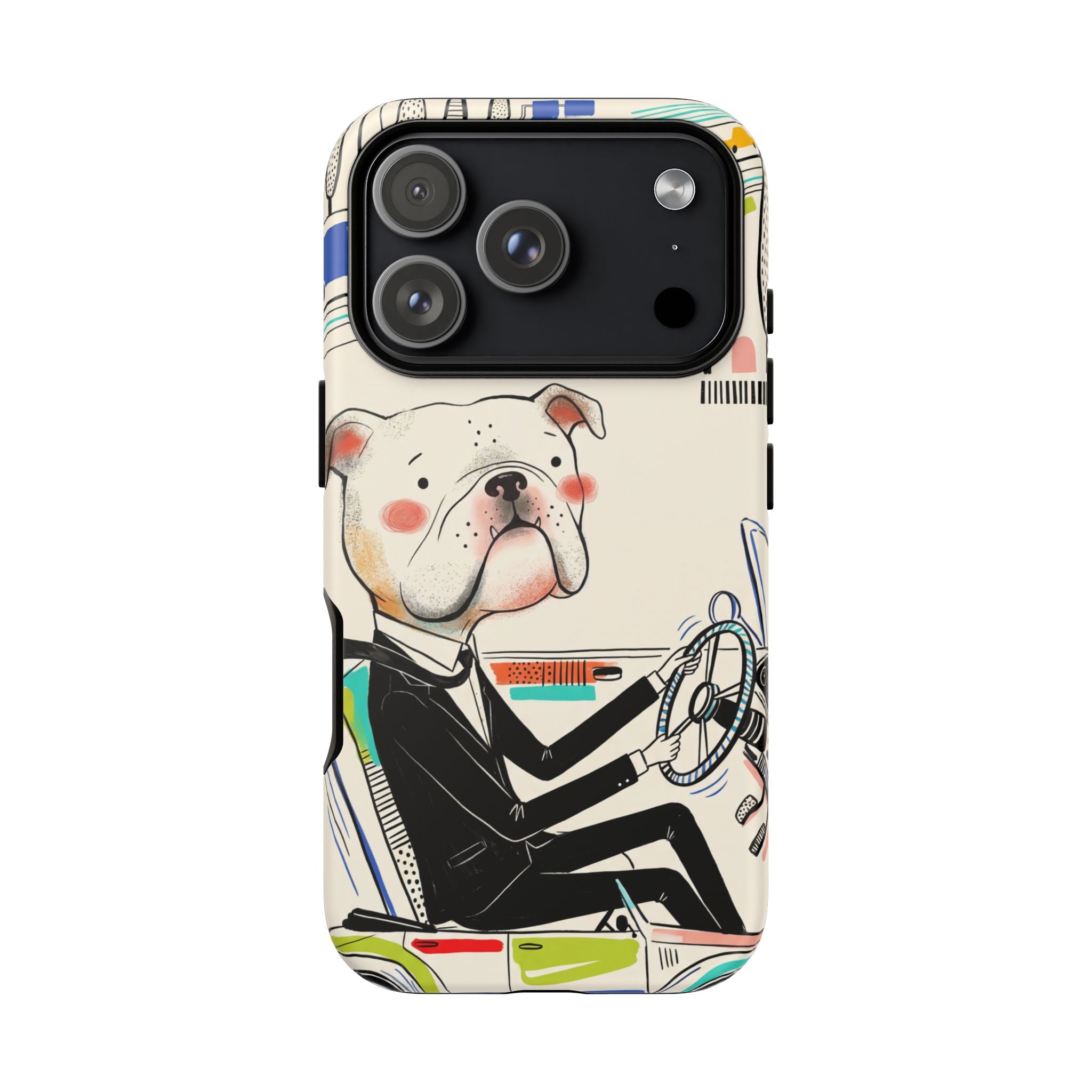 Bulldog Driver iPhone Case | Cute Retro Dog Illustration