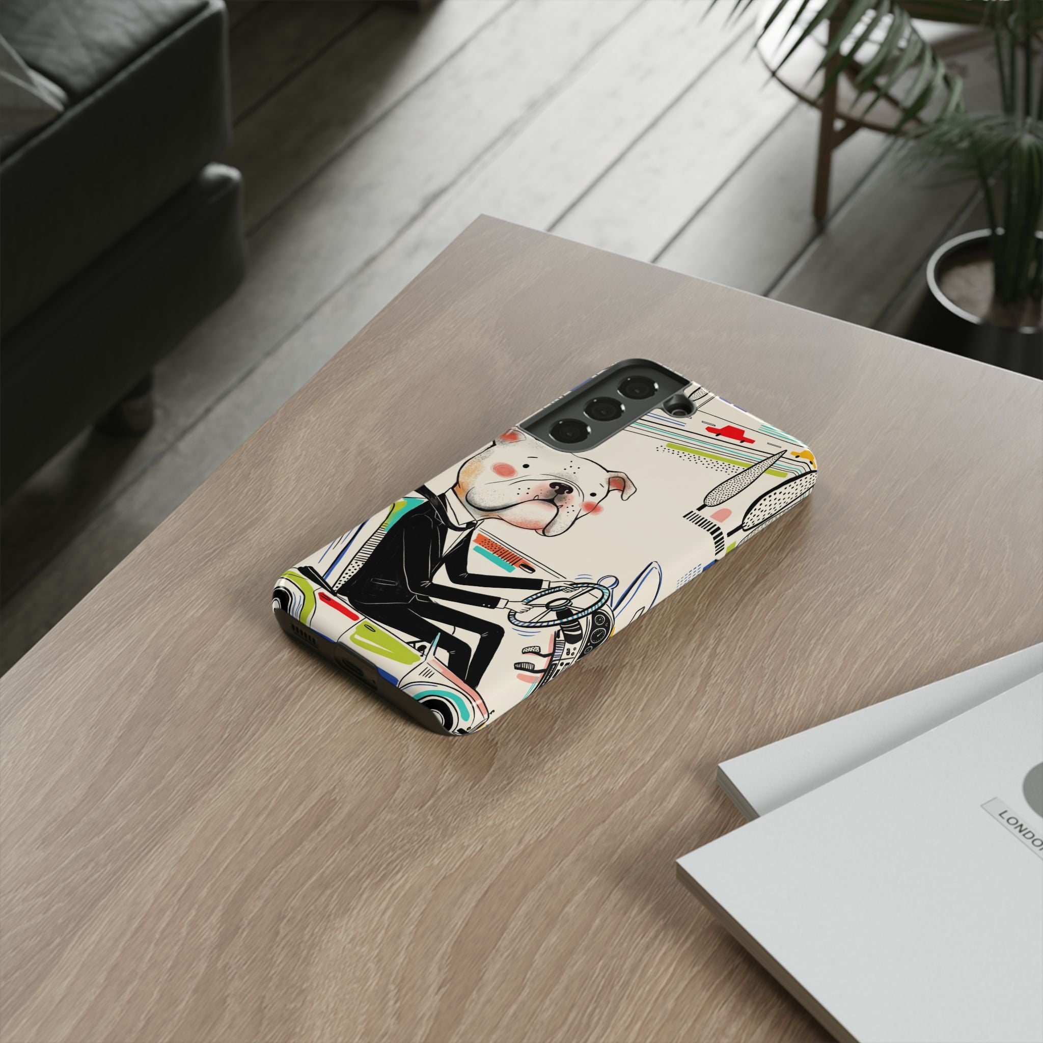 Bulldog Driver Samsung Galaxy Phone Case | Cute Retro Dog Illustration