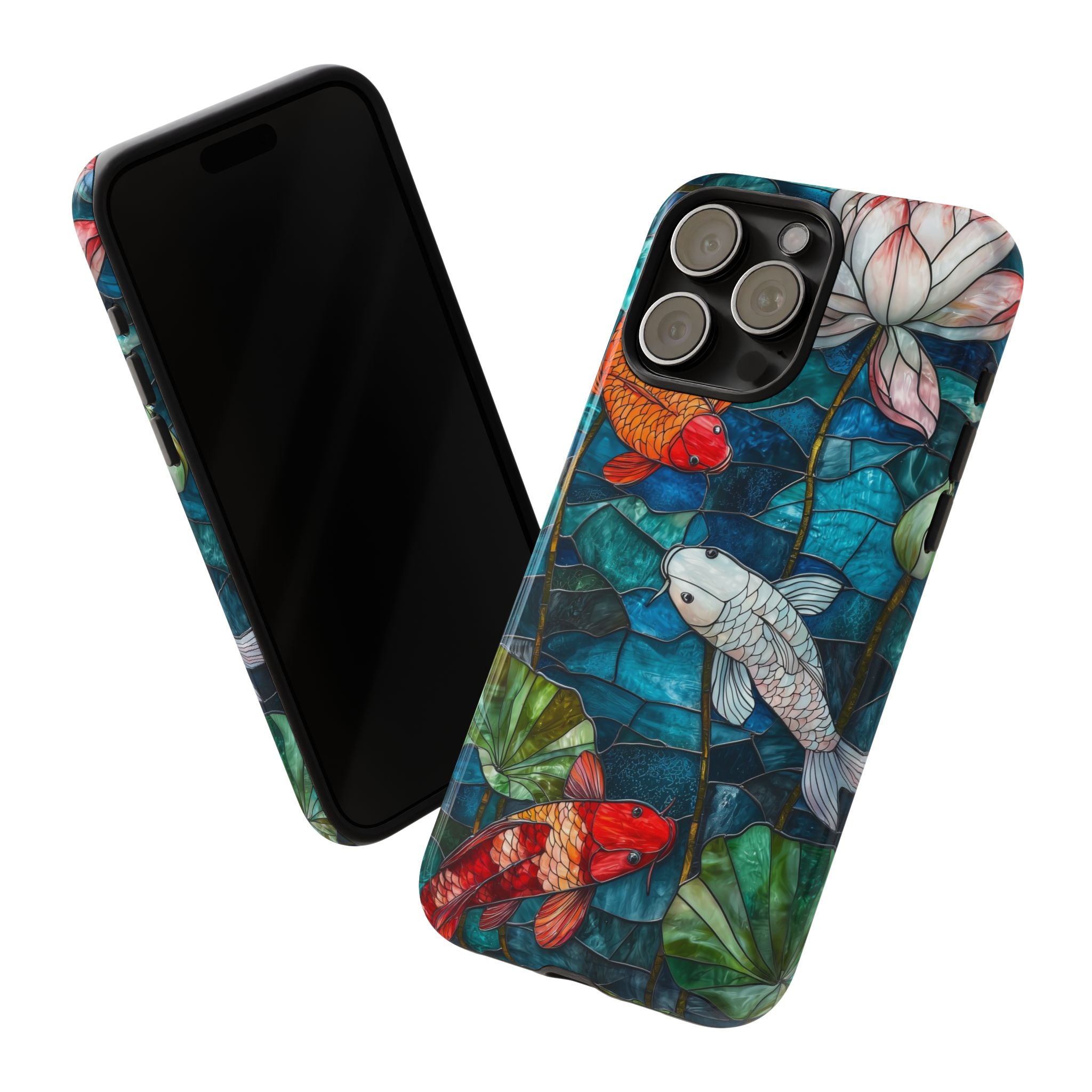 Koi Pond Tough iPhone Case — Stained Glass Lotus & Koi Design
