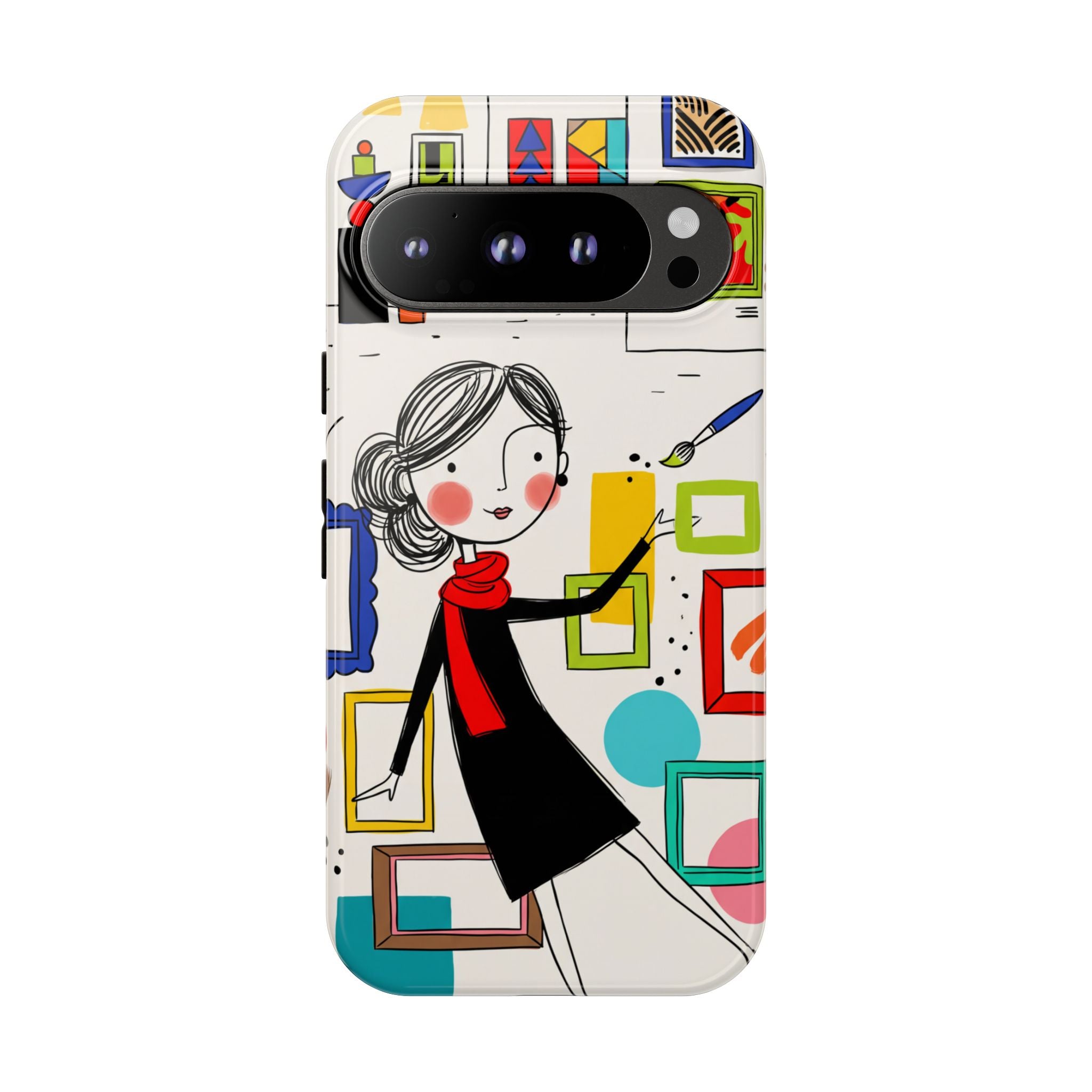 Art Gallery Illustration Google Pixel Phone Case | Cute Woman with Frames Design